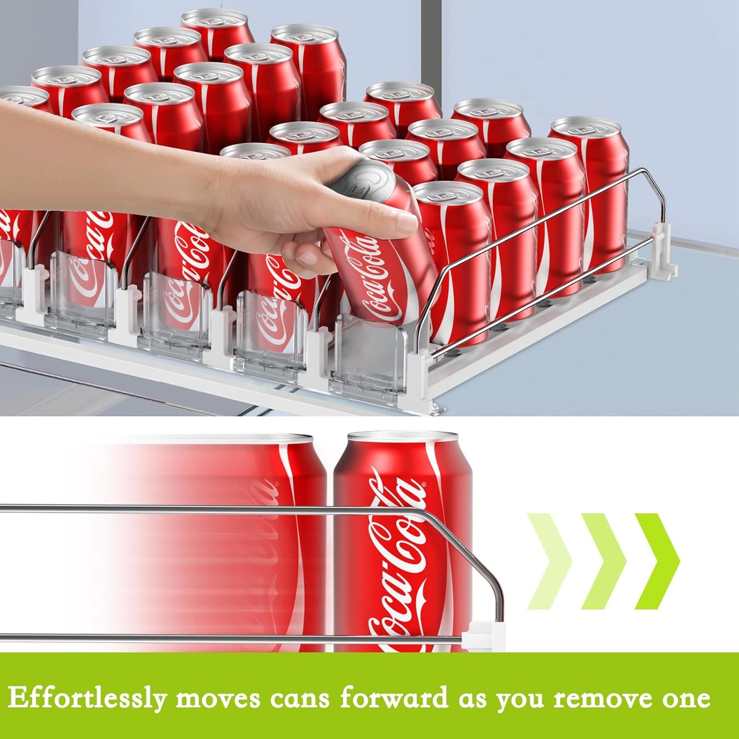 Drink Organizer for Fridge,Self Pushing Fridge Drink Organizer,Automatic Drink Dispenser for Fridge-Holds up to 15 Cans, 14.96inch, White