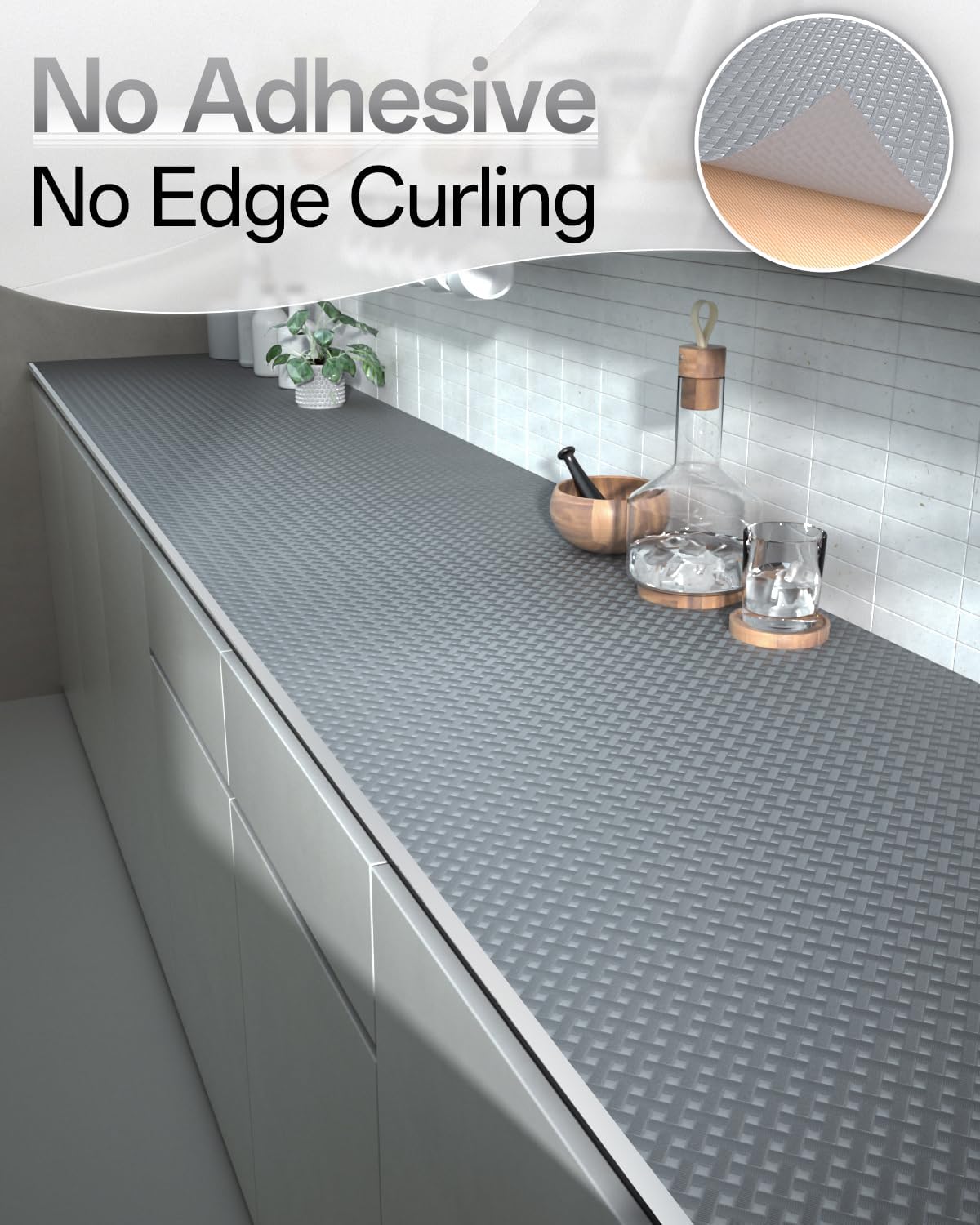 Shelf and Drawer Liner for Kitchen Cabinet, Non-Adhesive 24in x 120in Waterproof Contact Paper Refrigerator Liners Thickened Durable EVA Material Non Slip Mat for Dresser Cupboard Pantry Protector