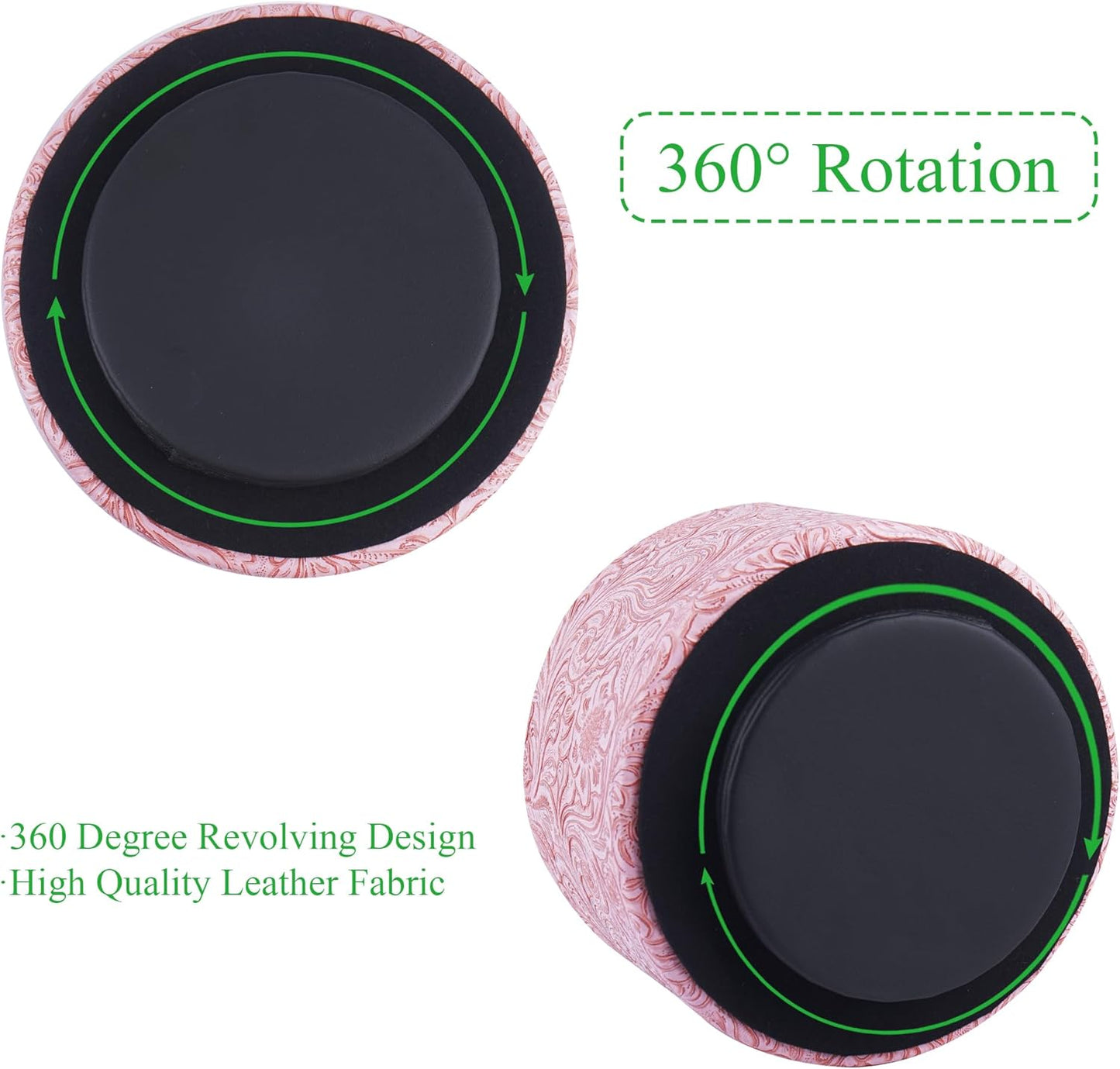 lizimandu Round Leather Art Supply Organizer,Remote Control Holder,360 Degree Spinning,Multi-Functional Pencil Holder,4 Compartments Desktop Stationary Organizer(1-Carved Pink)