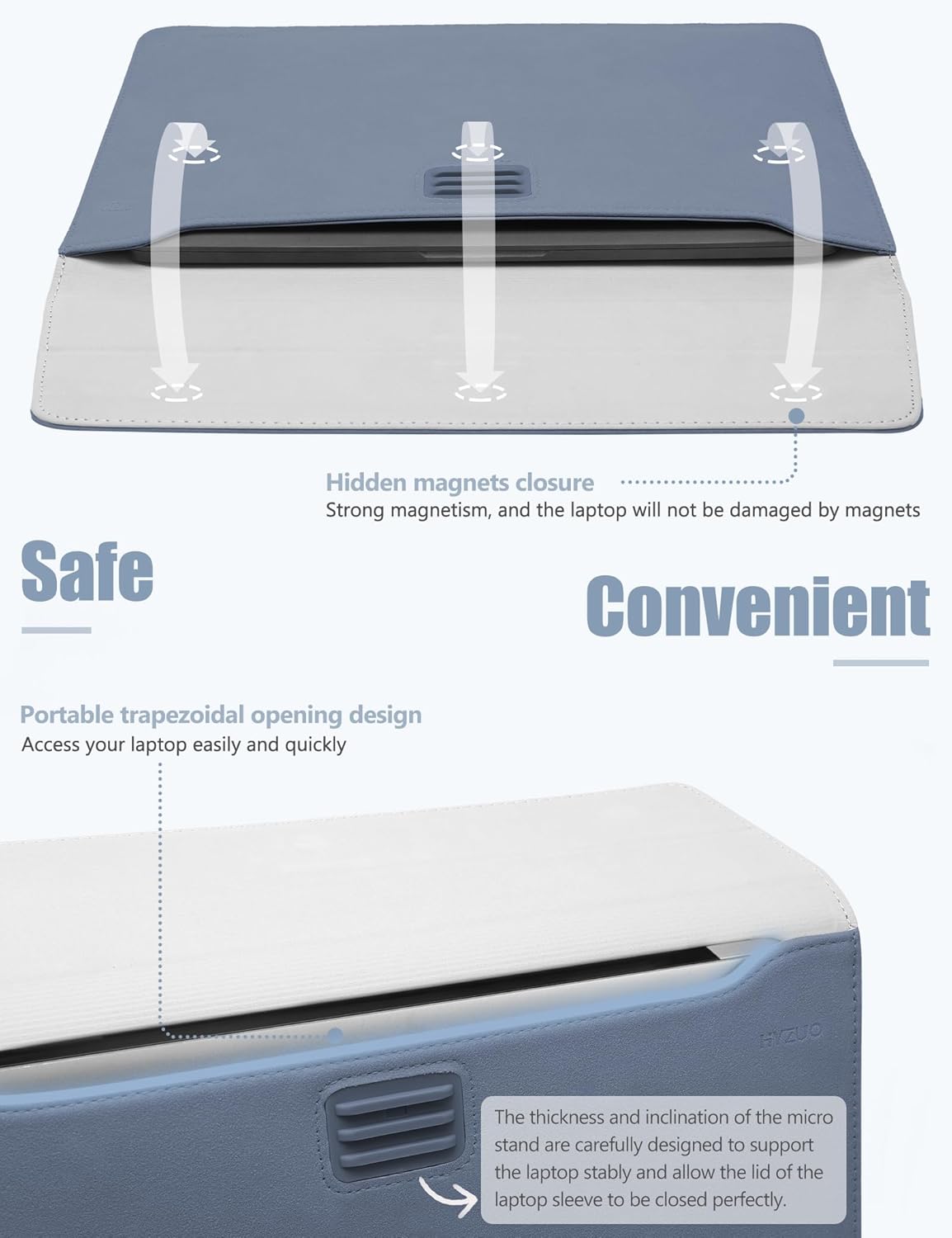 HYZUO 13 Inch Laptop Sleeve with Stand Feature for MacBook Air 13 M4 M3 M2 M1 2025-2018, MacBook Pro 13 M2 M1, 13" iPad Pro/Air, Surface Pro, with Carry Bag, Haze Blue
