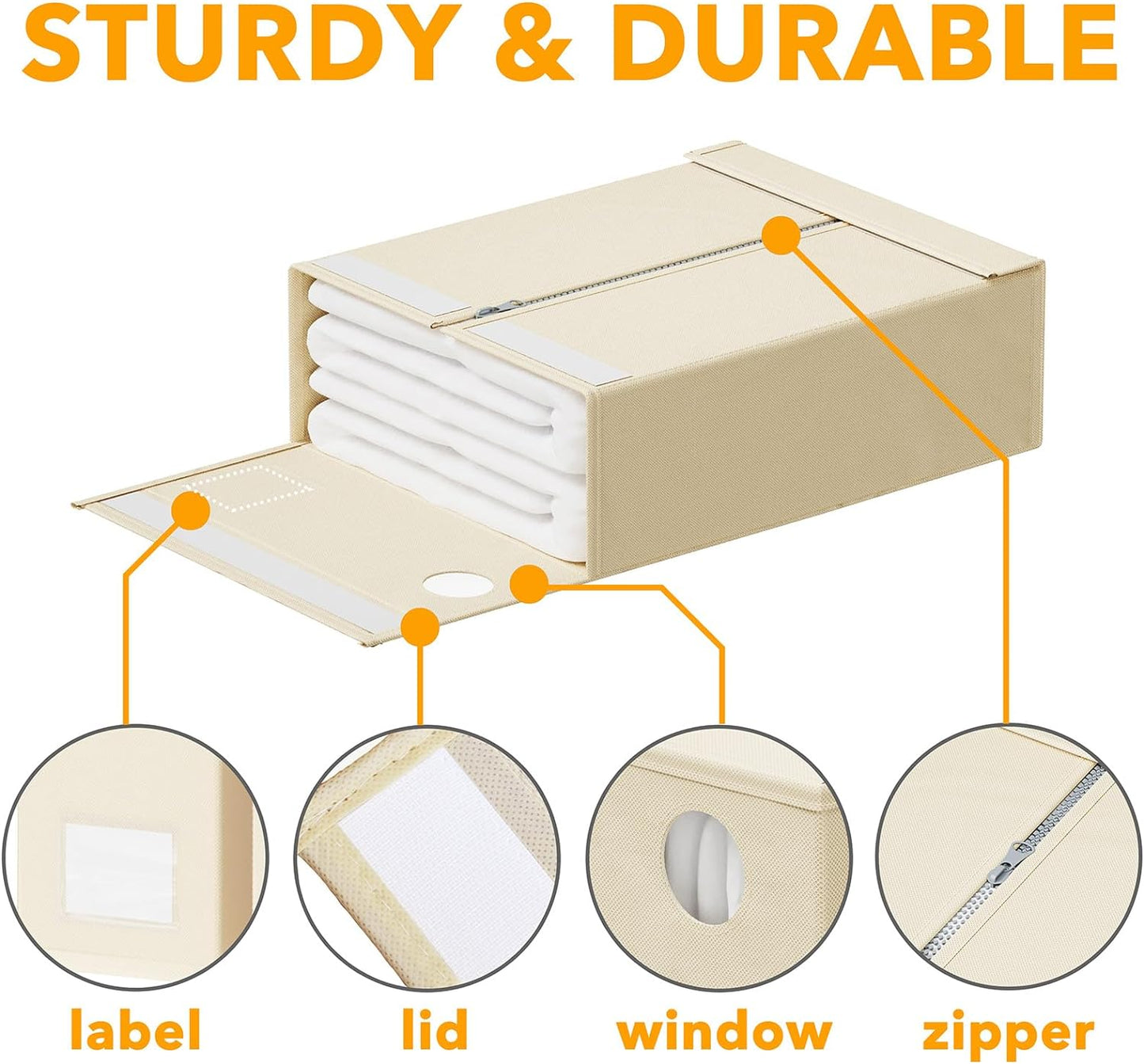 SpaceAid 2 Pack Bed Sheet Organizers and Storage, Foldable Sheet Organizer for Linen Closet, Sheets Set Folder Keeper with Window XL (Queen & King Size) Organizing Bedding Container, Beige