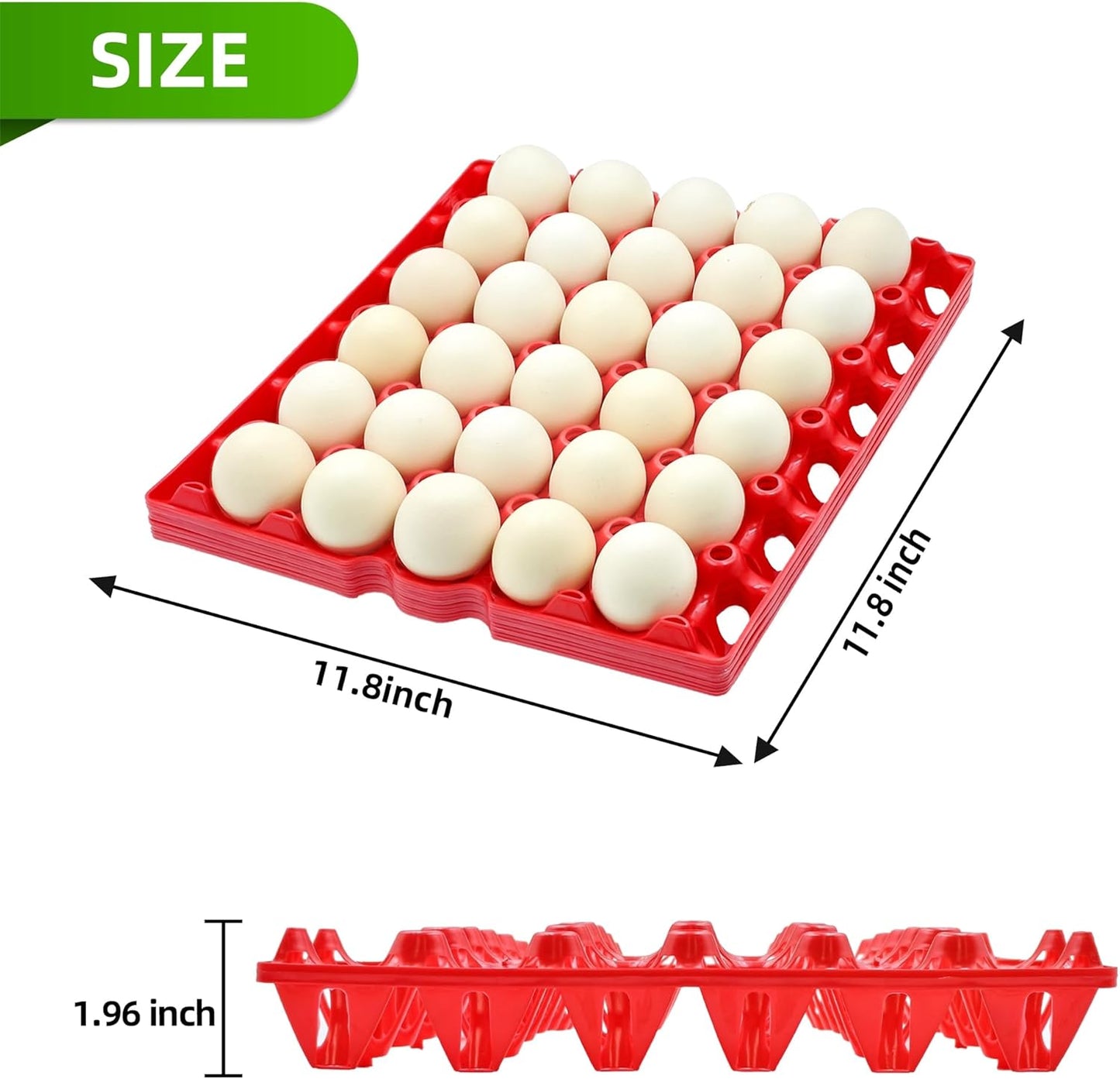 4-Pack Plastic Egg Tray Egg Crate, 30-Egg Flats for Home Chicken Farmers, Stackable & Durable, Great for Storing, Sorting & Shipping, and Reusable (4-Pack Red)