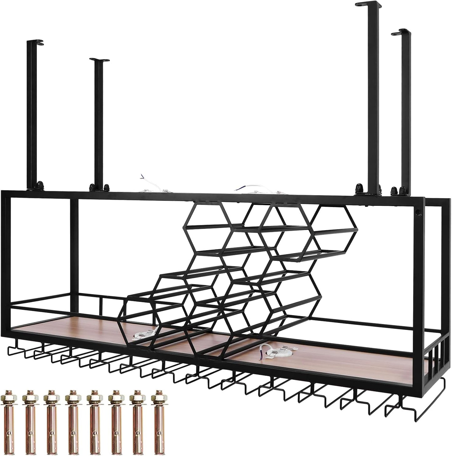 Metal Hanging Wine Rack, Metal Bar Liquor Bottle Display Shelf Wall Wine Storage Rack (120x30x40cm Black)