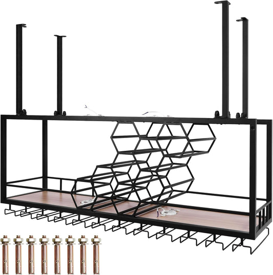 Metal Hanging Wine Rack, Metal Bar Liquor Bottle Display Shelf Wall Wine Storage Rack (120x30x40cm Black)