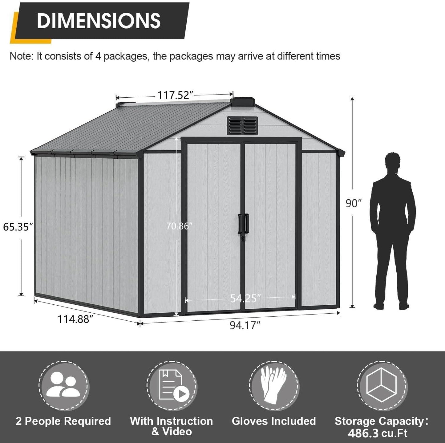 8 x 10 FT Resin Outdoor Storage Shed, All-Weather Plastic Tool Shed with Floor, Lockable Doors & Windows, Plastic Garden Shed for Poolside, Backyard, Patio, Bike