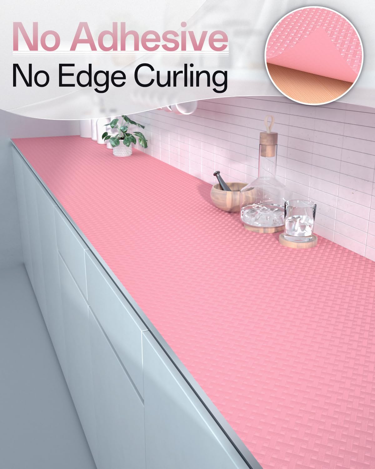 Shelf and Drawer Liner for Kitchen Cabinet, Non-Adhesive 12in x 240in Waterproof Contact Paper Refrigerator Liners Thickened Durable EVA Material Non Slip Mat for Dresser Cupboard Pantry Protector
