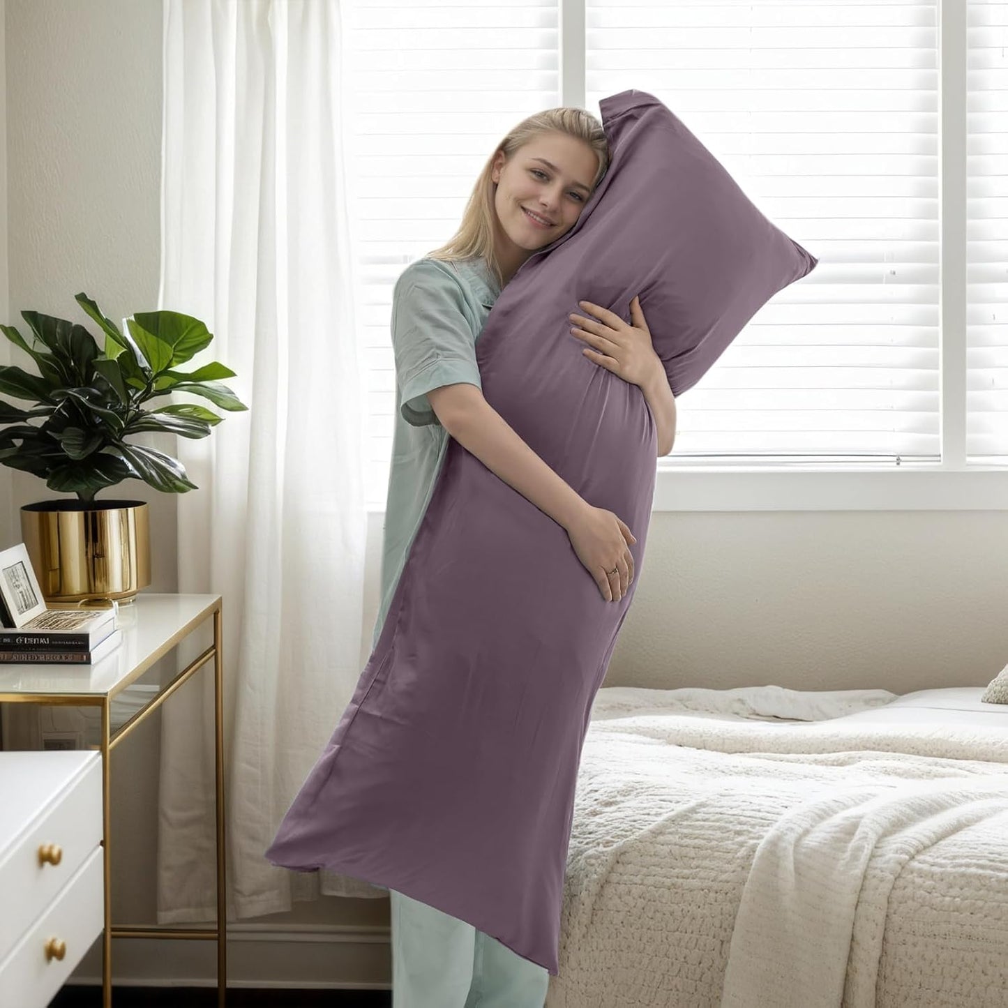 Body Cooling Pillow Cases Cover, Bamboo Rayon Body Pillowcases with Zipper Closure, Cool & Breathable Pillow Case for Hot Sleepers and Night Sweats, 20x54 inches, Greish Purple