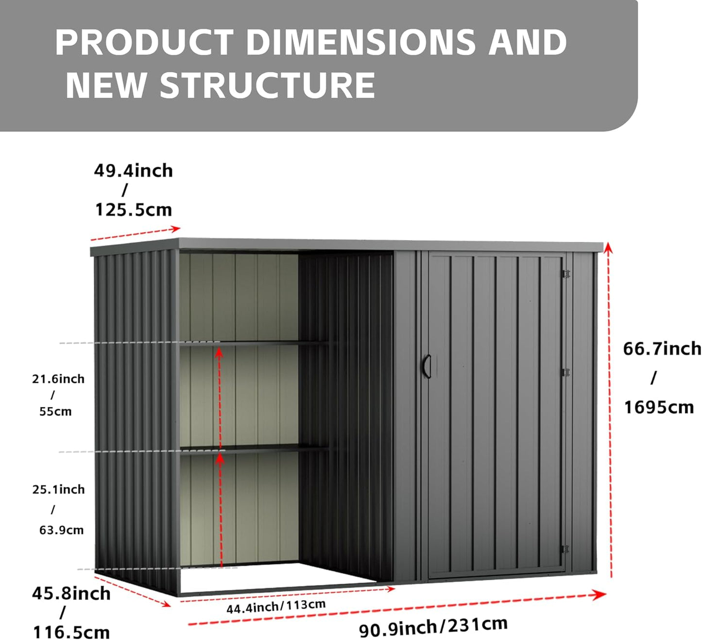 2 in 1 Metal Outdoor Storage Shed with Firewood Rack, 8×4 FT Lockable Waterproof Garden Tool Shed with Shelves, Open & Enclosed Dual-Storage Backyard Patio Shed with Sloped Roof (No Floor)
