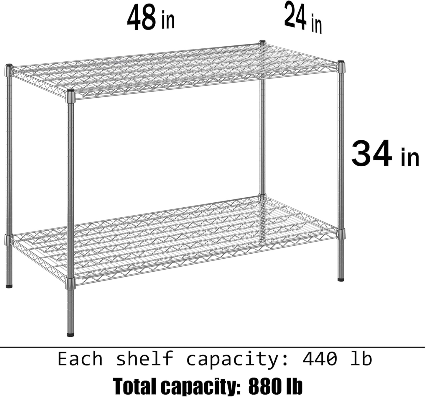 24" Deep x 48" Wide x 34" Height Wire Shelving Kit | 2-Tier | NSF Commercial Storage Rack Unit