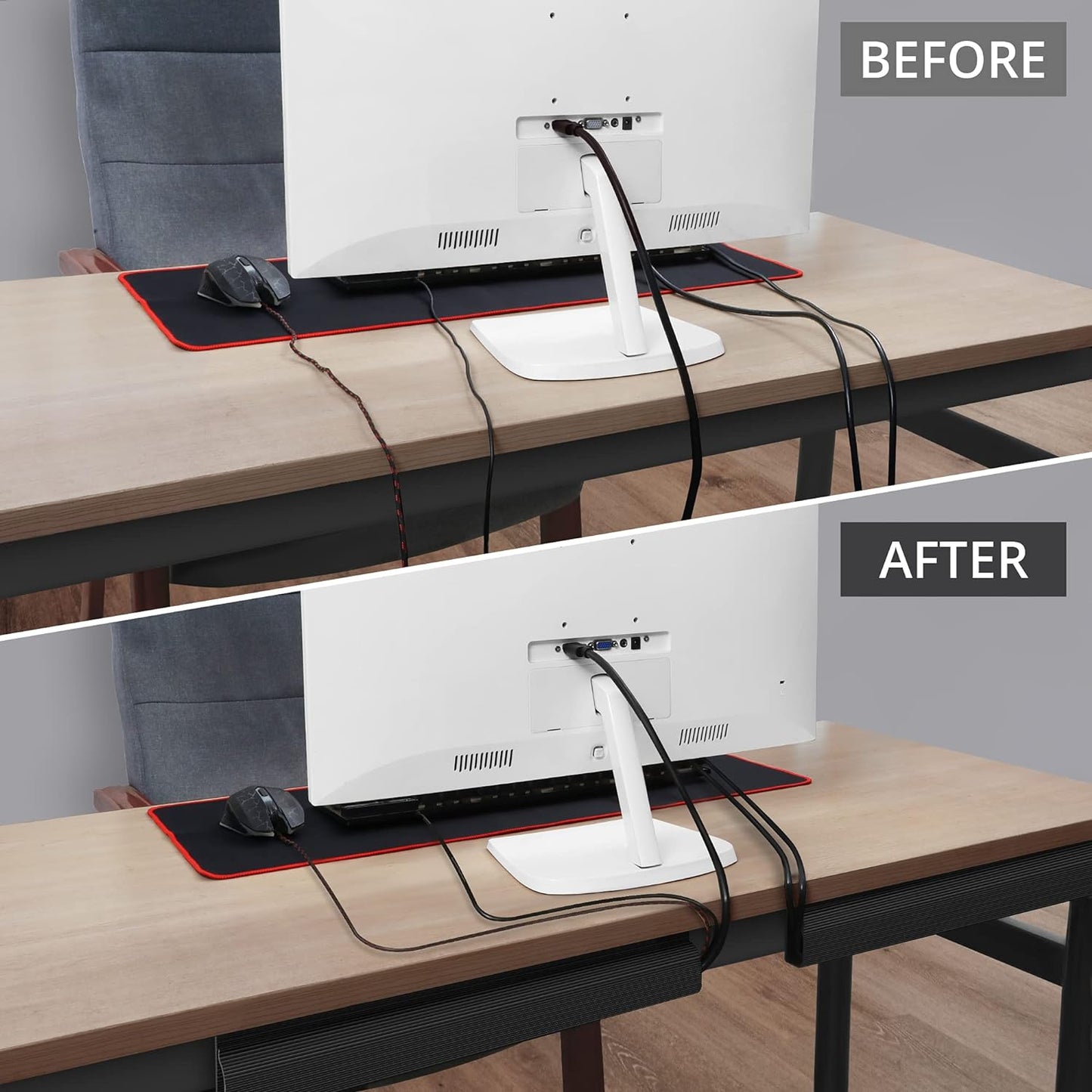Cable Management Under Desk (31.5in J Channel 2x15.7in) Self Adhesive Cable Raceways Channel, Easy to Install Cord Cover Hider Desk Cord Organizer Electrical Black