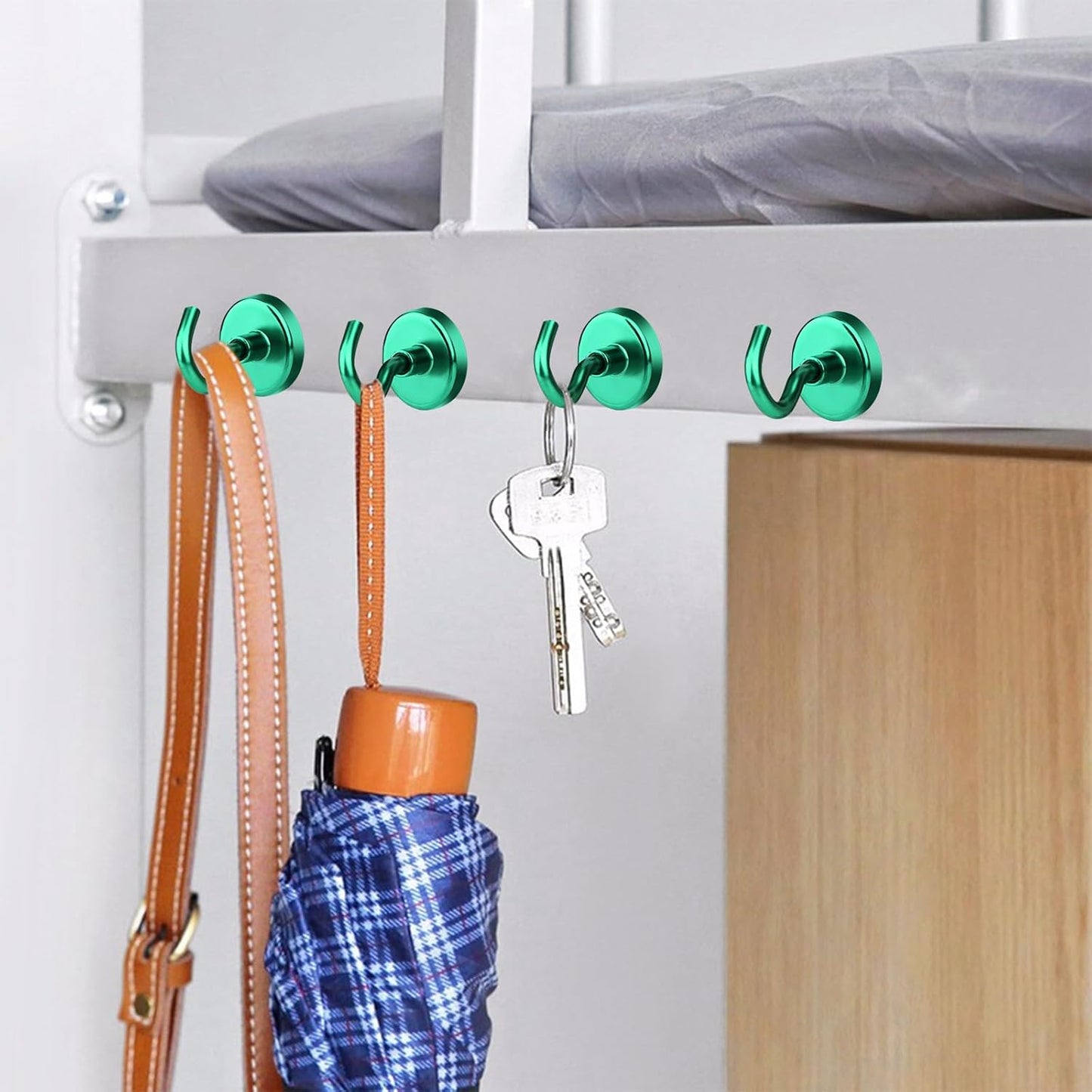 MIKEDE Strong Magnetic Hooks, 120Lbs Heavy Duty Magnetic Hooks for Cruise, Neodymium Earth Magnets with Hooks for Hanging, Super Metal Industrial Magnets for Grill, Storage (Green,10 Pack)