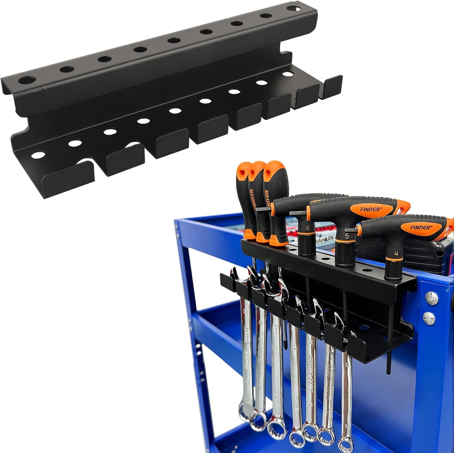 MUTUACTOR Magnetic Wrench Holder Heavy Duty,Anti-scratch Magnetic Mount Screwdriver Rack, 2 Layers Wrench Screwdriver Holder for Work Bench Toolbox Tool Cart,1PCS,Black,9 Holes and 7 Slots