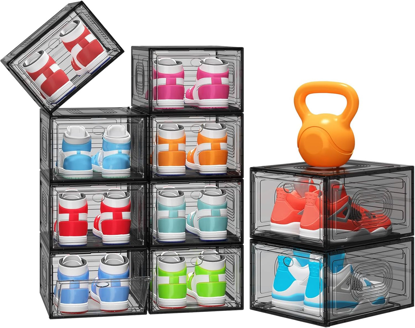10 Pack Shoe Organizer, Stackable Shoe Box with Magnetic Door, Foldable Space-Saving Shoe Storage for Closet, Entryway, Under Bed, Durable Shoe Cabinet & Rack