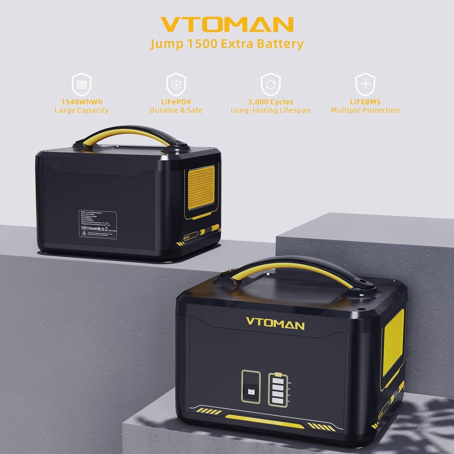 Vtoman 3096Wh Solar Generator with Extra Battery Included, 1800W (Peak 3600W) LiFePO4 Battery Power Station for Power Outages, RV, Camping, Emergencies
