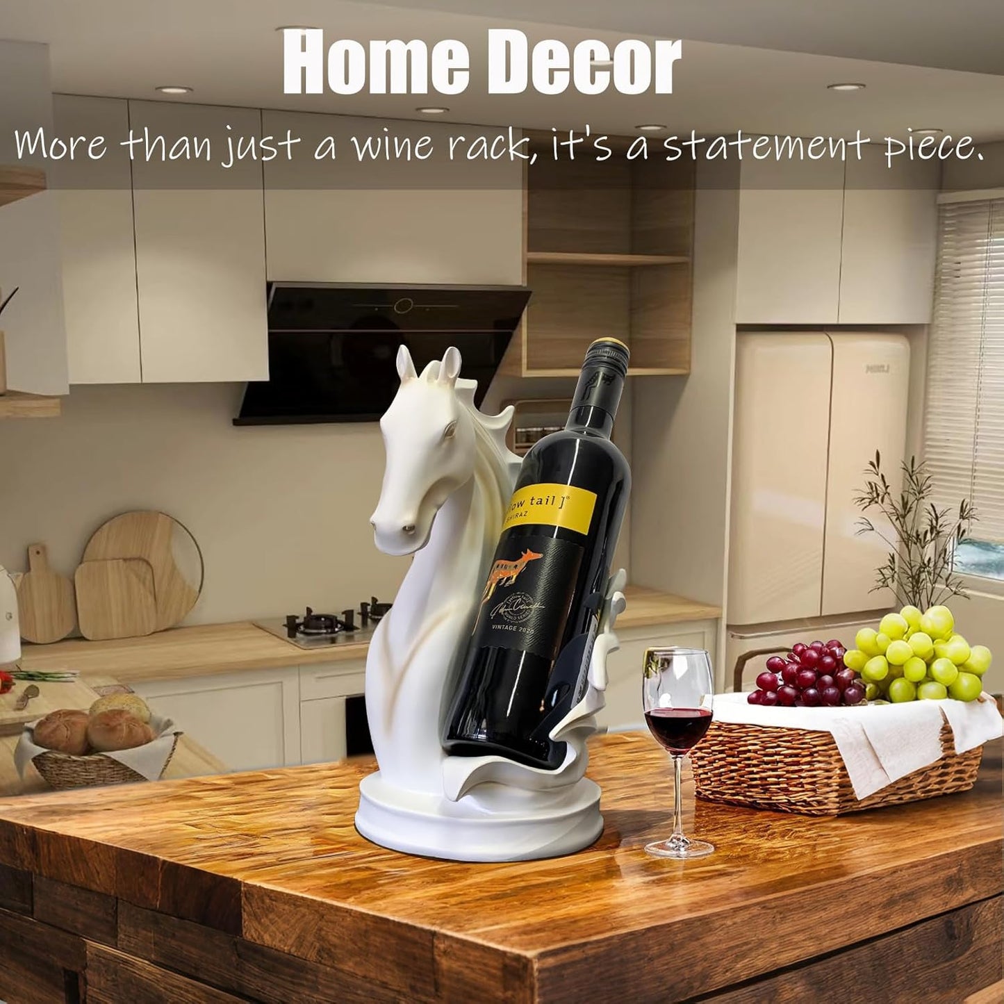 Wine Bottle Holder Wine Racks Tabletop Horse Statue as Home Kitchen Wine Cellar Decorative Storage Organizer, Horse Sculpture Horse Decor Horse Wine Gifts for Women (White)