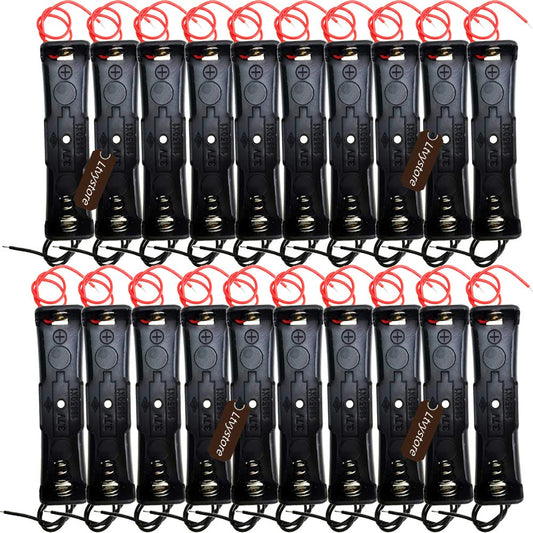 18650 Battery Case Holder - 1 Slot Storage Box, Black Plastic for Button Top Single Batteries, Pack of 20