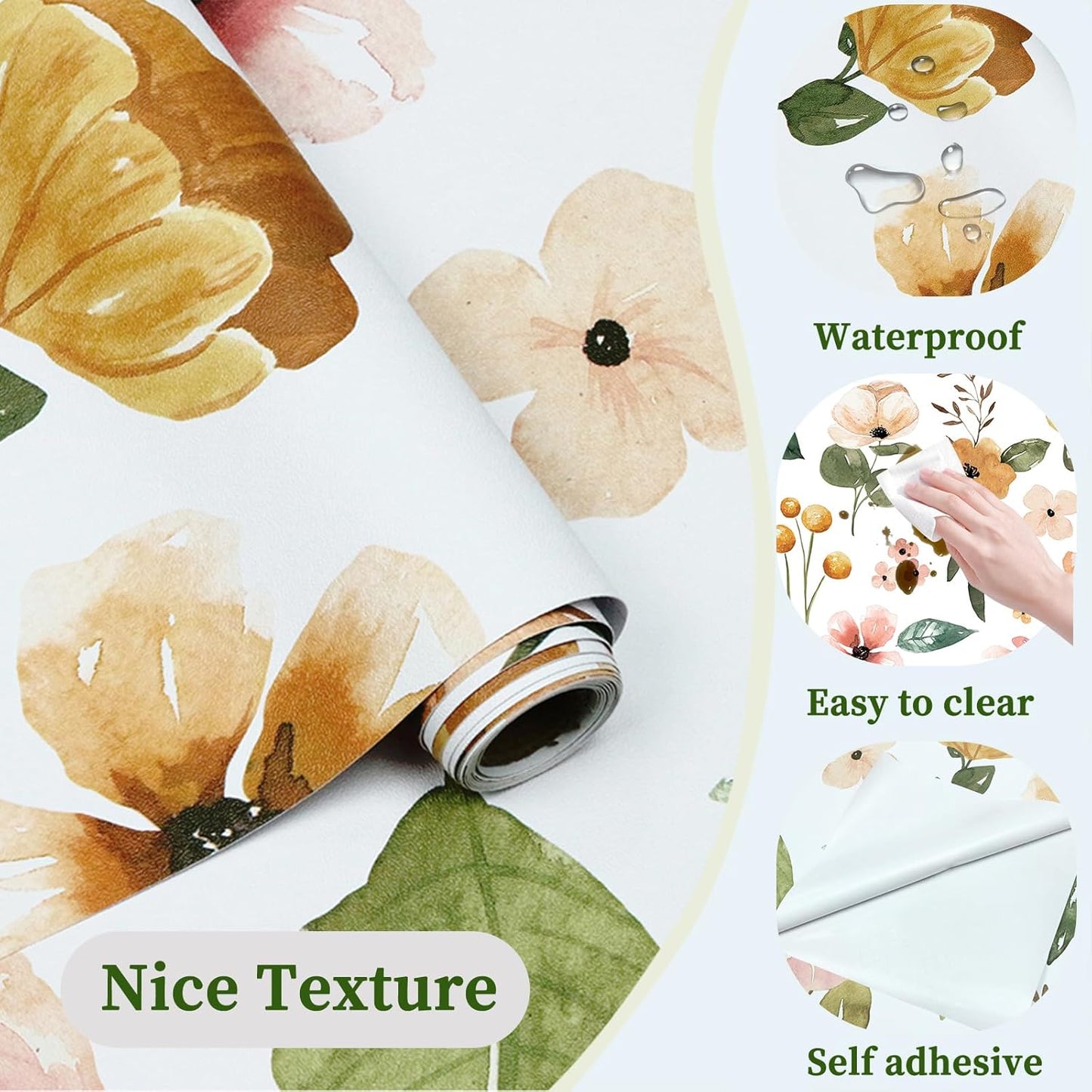HAOKHOME Shelf Liner and Cabinet Liner Floral, Self-Adhesive Drawer Liners, Peel and Stick Contact Paper for Kitchen Cabinets and Cupboard, Non Slip Bathroom Drawers, White 17.3in x 6.5ft