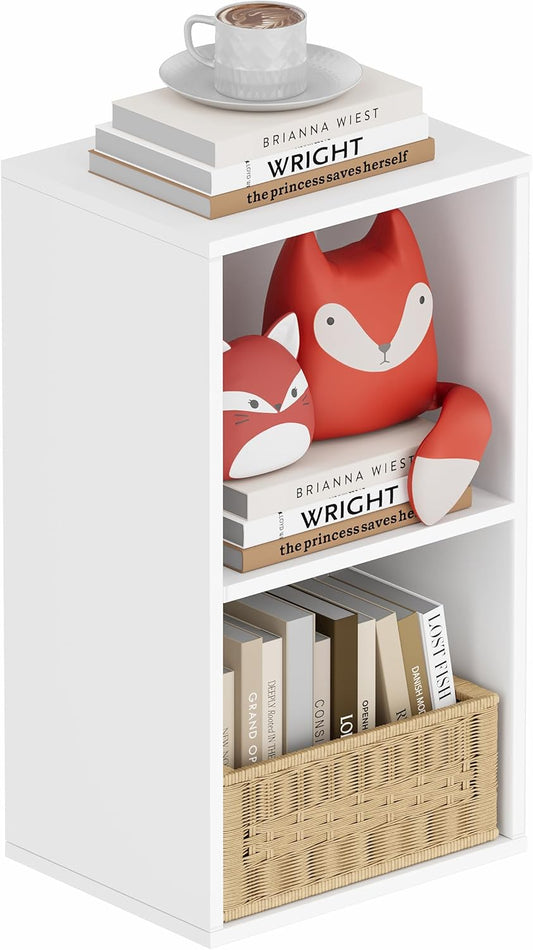 Book Shelf, Wooden Cube Storage Organizer with 11" Open Cubes, Stackable Modular Bookcase for Room Divider Storage, 2 Tier Bookshelf for for Living Room, Bedroom, Office (White, 2-Cube)