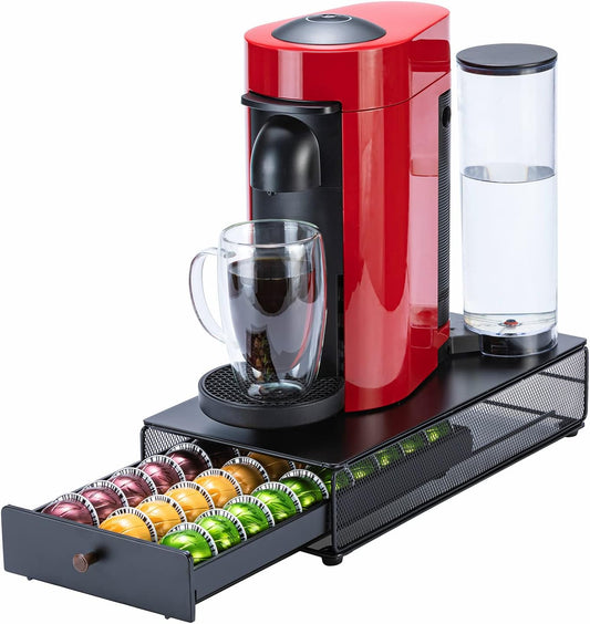 Flagship for Nespresso Pod Organizer Vertuo Pod Holder Coffee Pod Drawer Coffee Bar Design Black Metal(30 Pods Capacity)