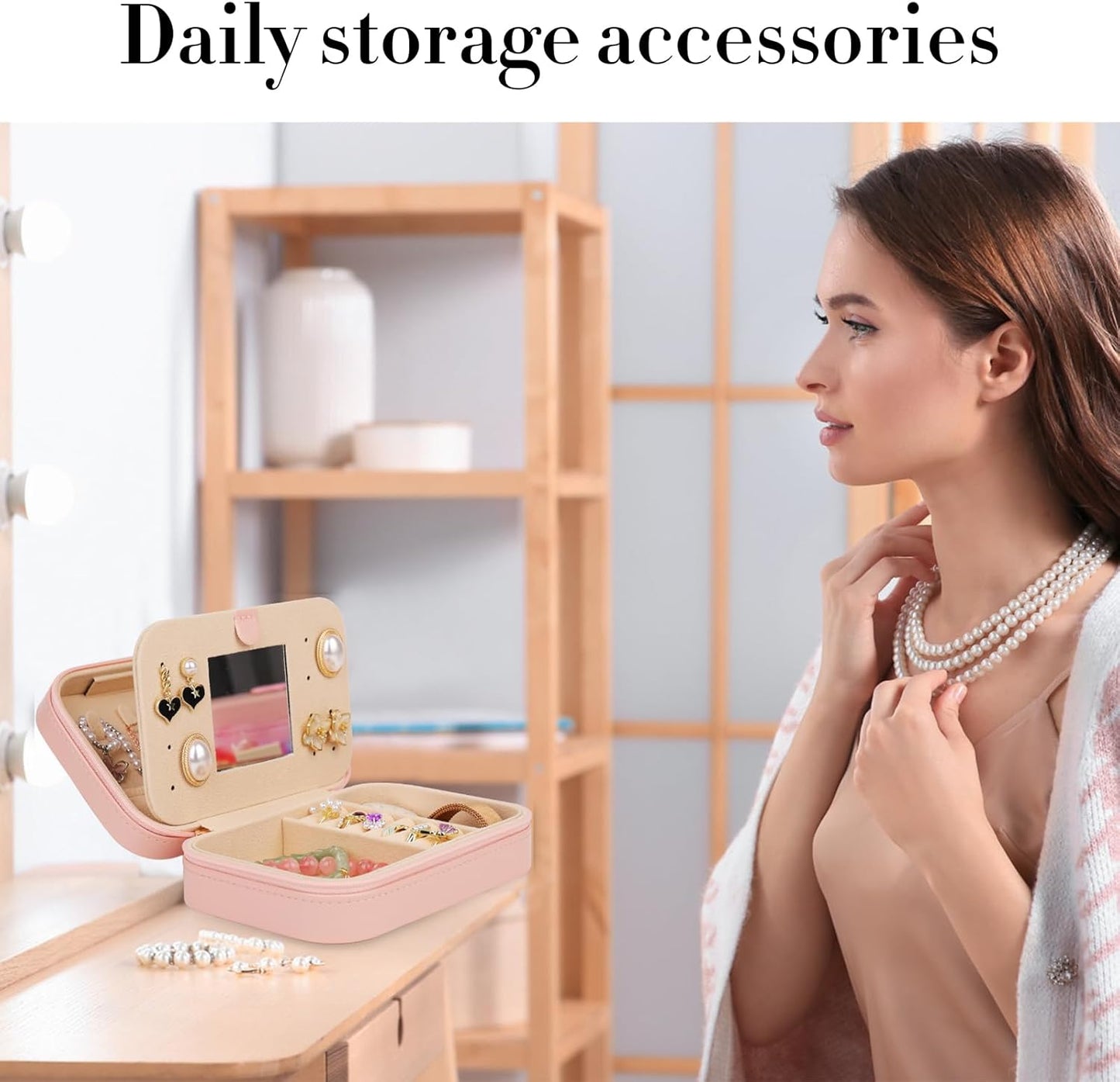 TopPerfekt Travel Jewelry Case, Jewelry Box with Mirror, Jewelry Organizer Bridal Shower Gifts to Her, Earring Storage Travel Case, Trendy Gift for Women and Girls, Girlfriend-Letter N, Black