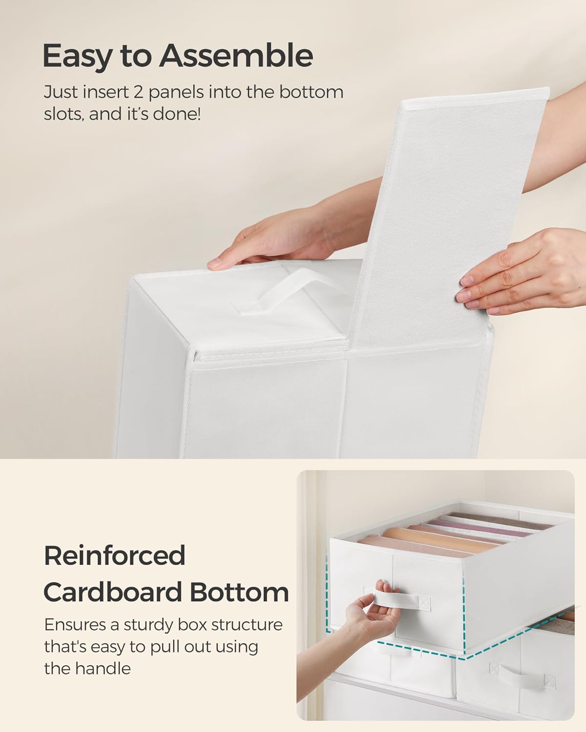 SONGMICS Set of 6 Large Size Wardrobe Clothes Organizers, 6-Compartment Foldable Drawer Organizers with Handles, 16.5 x 11.8 x 6.7 Inches, for Pants, Sweaters, Jeans, Cloud White URUS009W03