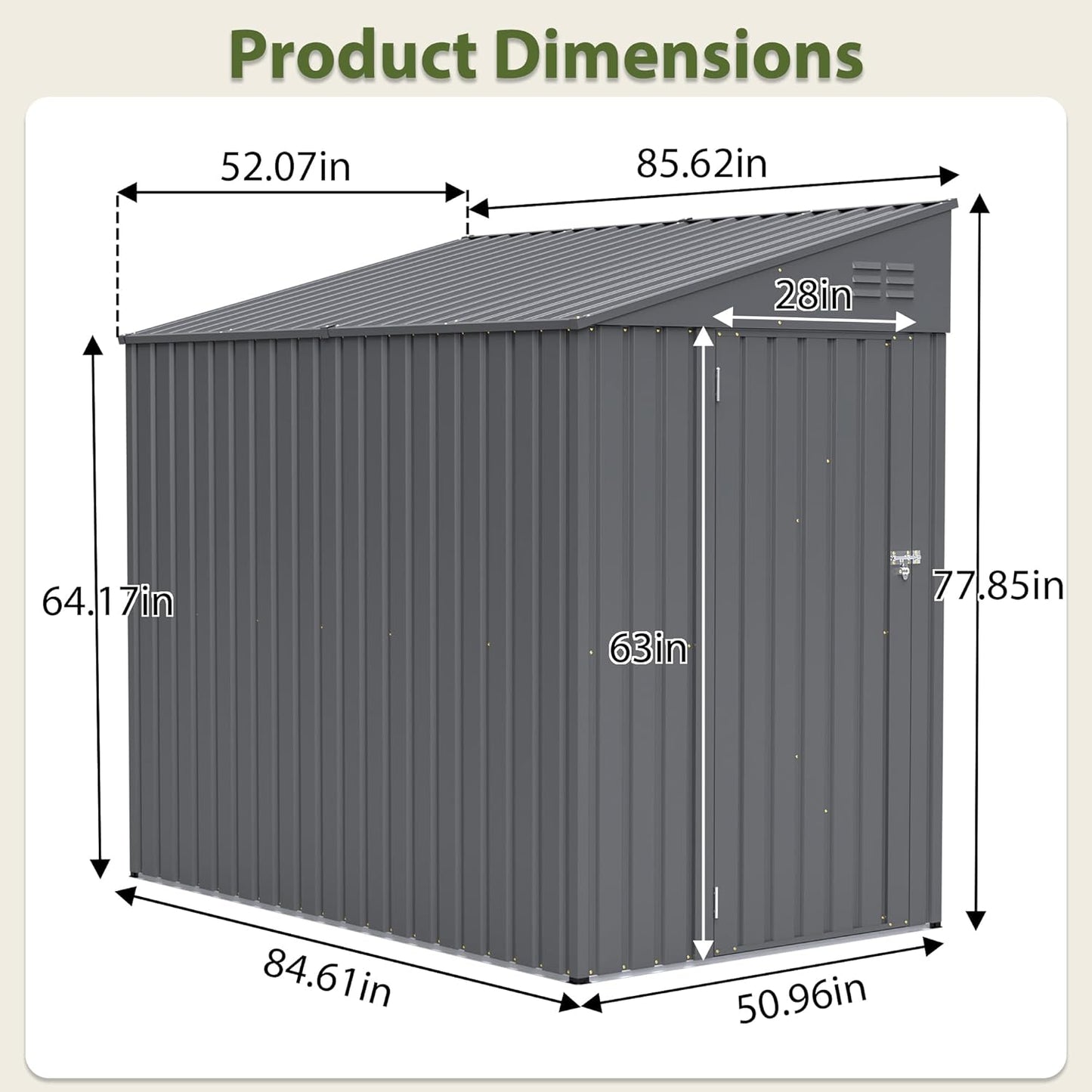 4x7 FT Outdoor Storage Shed,Lean to Lockable Metal Garden Shed Steel with Reinforced Beams,All Weather Waterproof Storage House W/Lockable Door,for Backyard,Patio,Lawn,Garden,Dark Gray