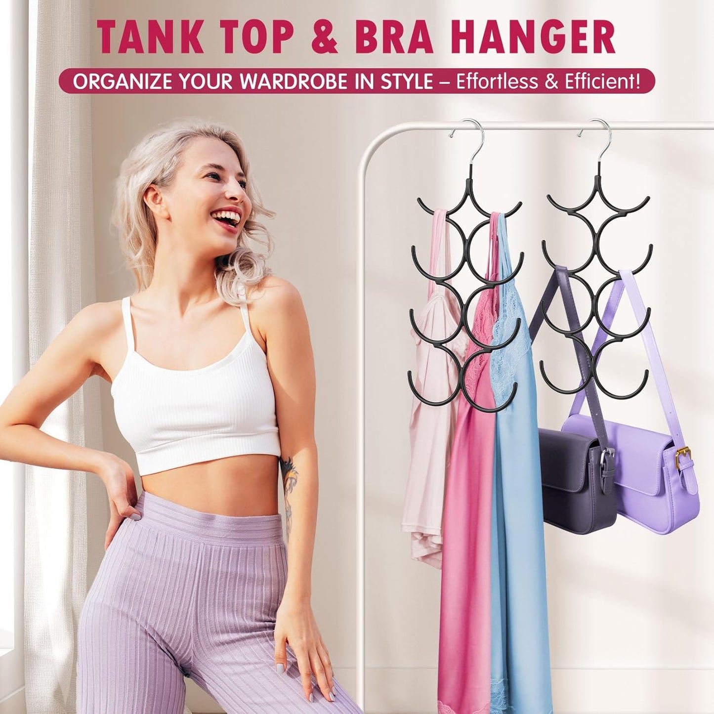 DOIOWN Tank Top Hanger,2 Pack Space Saving Hangers Bra Camisole Hanger,Small Closet Organizers and Storage for Dorm & Apartment Holds Camisoles,Bras,Scarfs,Ties,Belts