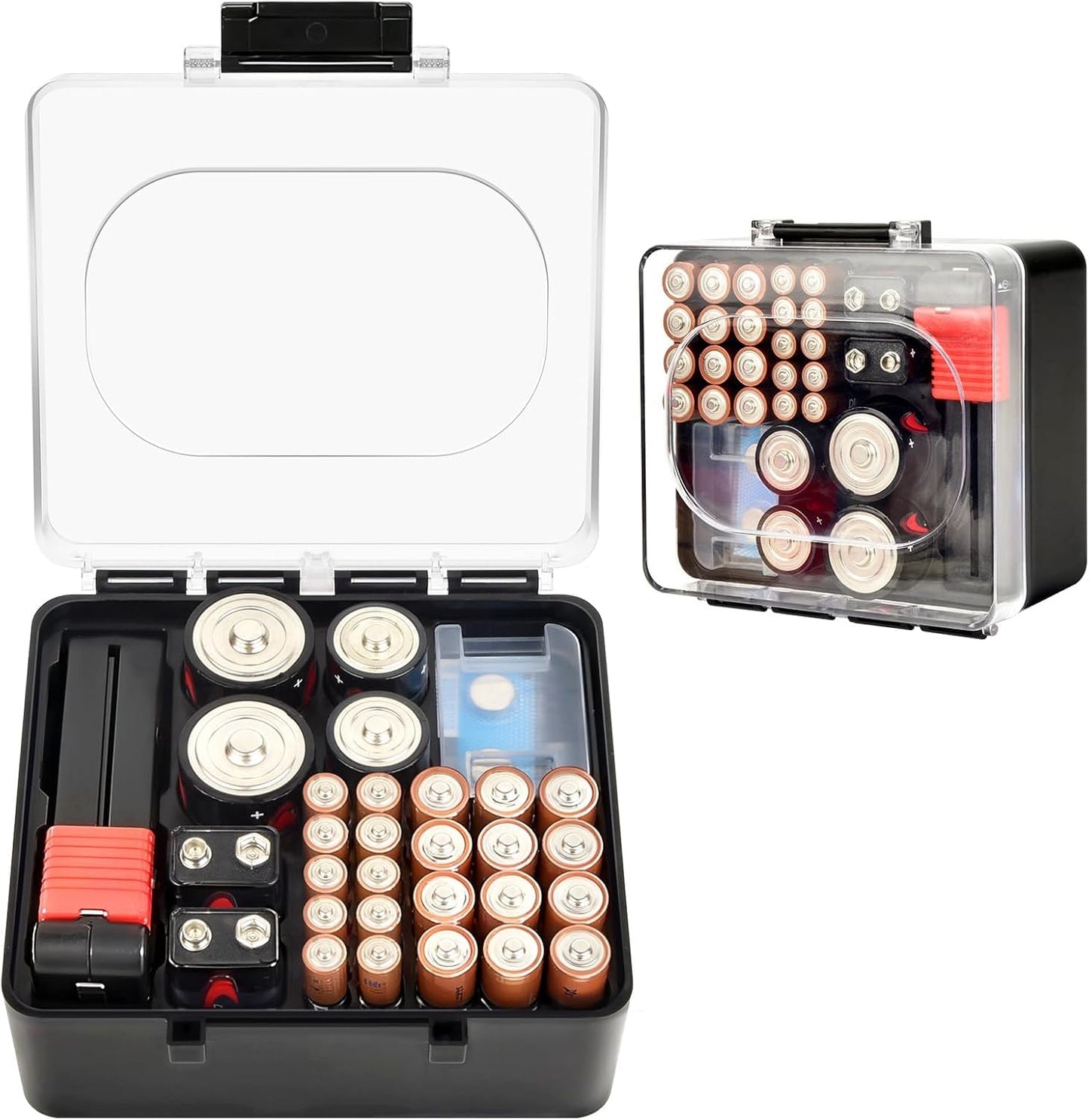 Battery Storage Organizer Box, Holder Container Bag for 28+ AA AAA C D 9V 3V Lithium Button Coin Batteries, Plastic Home Batteries Variety Pack Protective Organization(Case Only), Tester Not Included