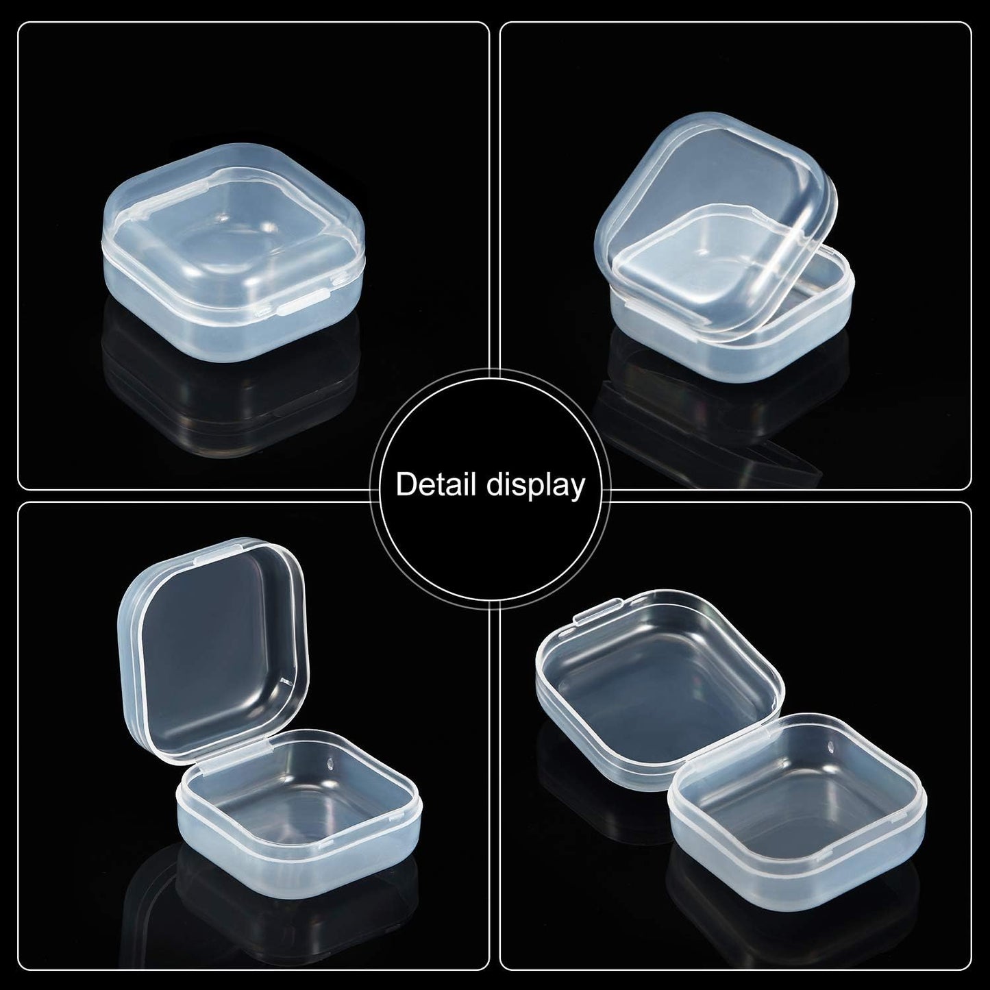 SATINIOR 48 Packs Clear Small Plastic Containers Transparent Storage Box with Hinged Lid for Small Items Crafts Jewelry (1.37 x 1.37 x 0.7 Inches)