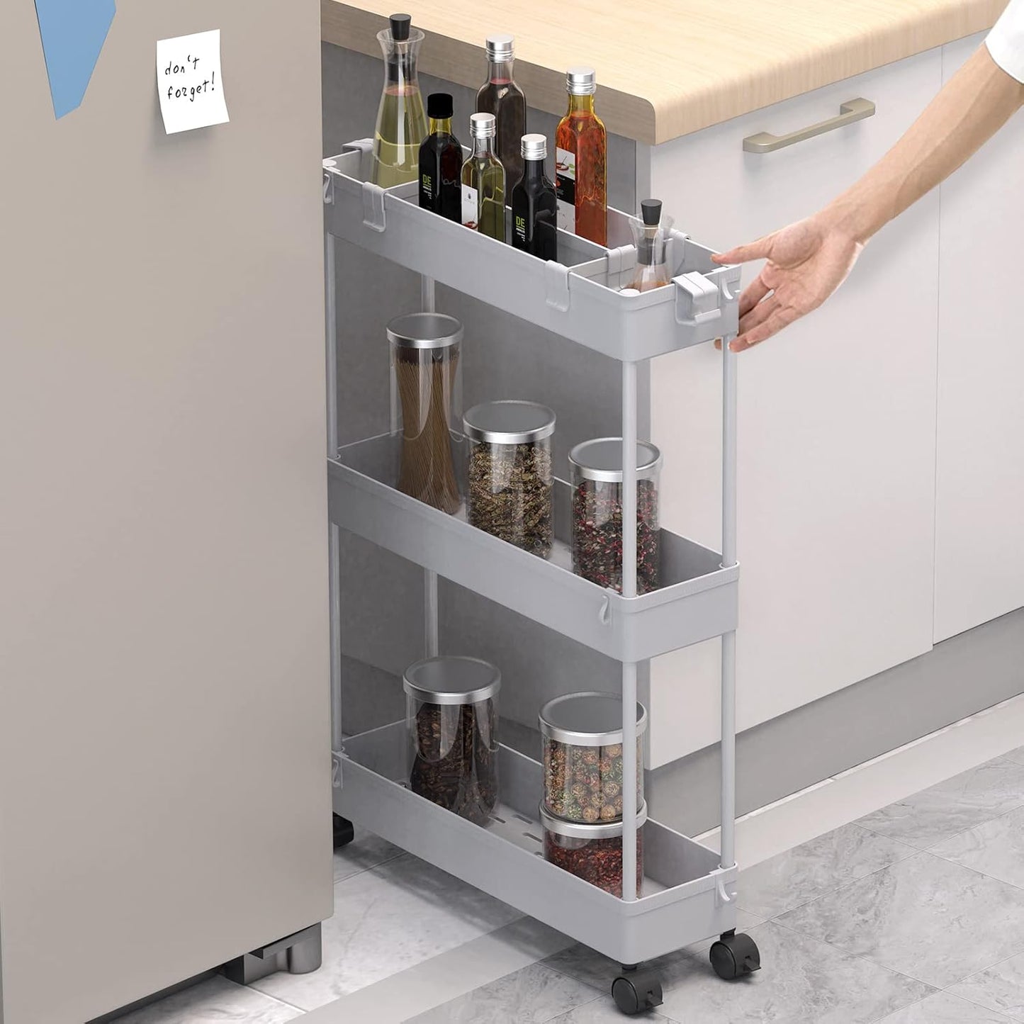 SPACELEAD Slim Storage Cart 3 Tier,Bathroom Organizer Rolling Utility,Mobile Shelving Unit Slide Out for Office, Kitchen, Laundry Room & Narrow Places,Gray