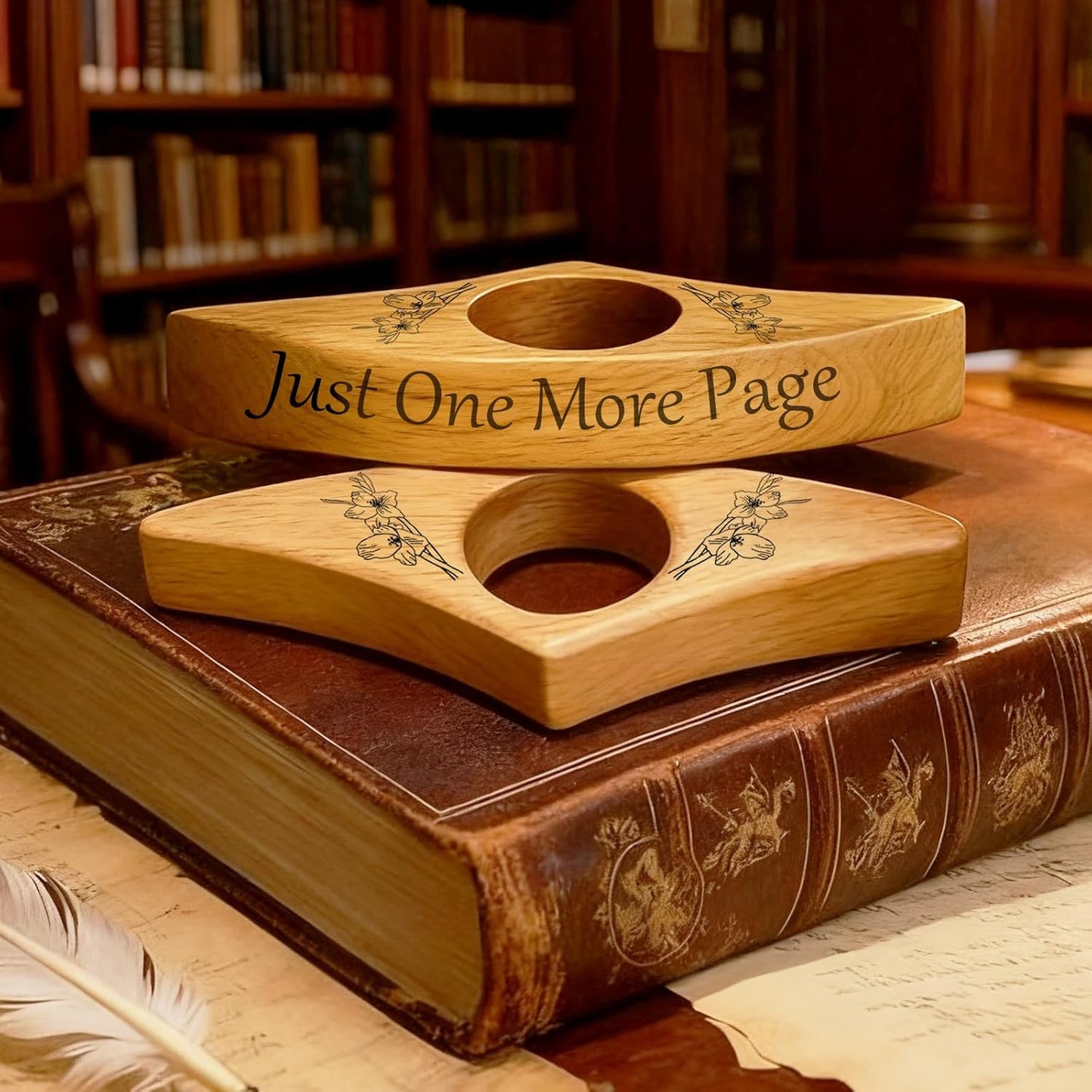 Personalized Book Page Holder Engraved Text - Custom Wooden Thumb Page Holder Wood Reading Accessory (wx03)