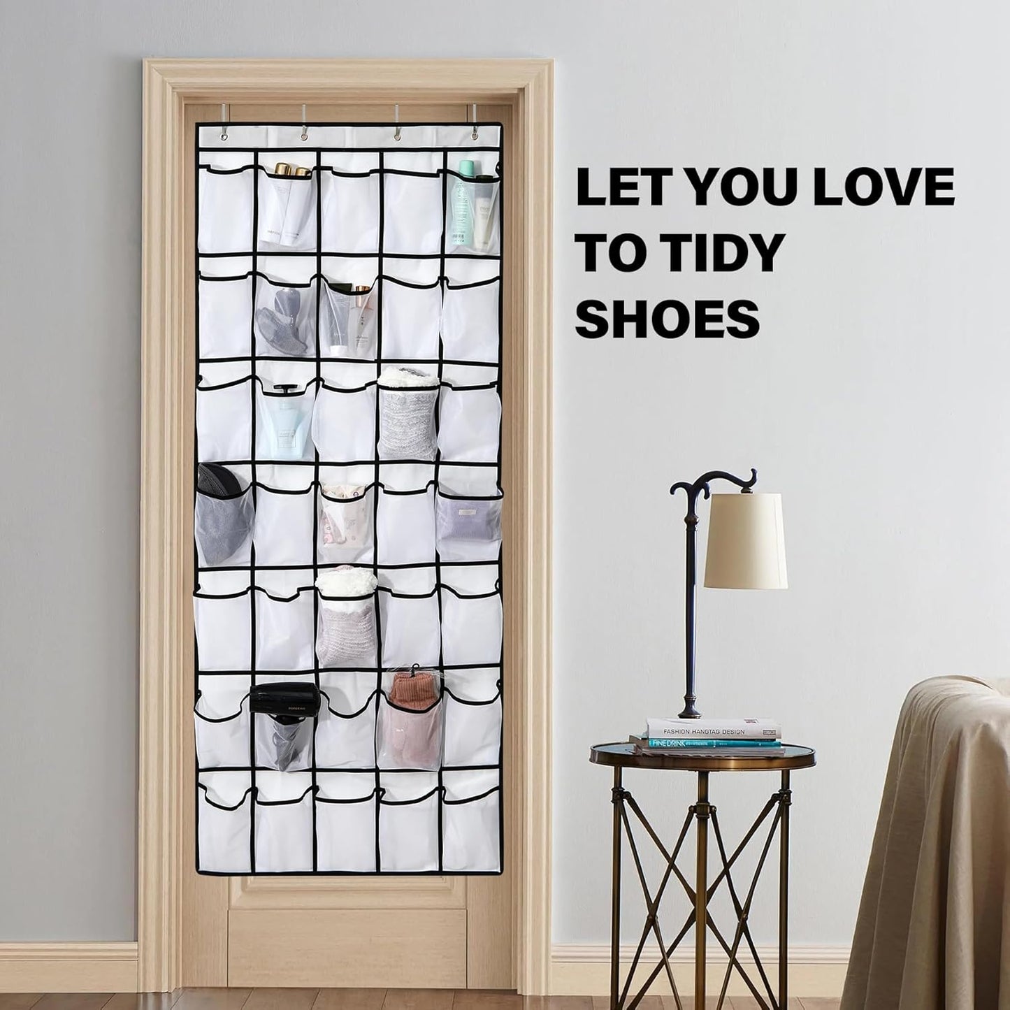 35Large Pockets Over The Door Shoe Organizer, Mesh Pockets Shoe Holder Rack, Capacity hanging shoe organizer，door shoe rack With 4 Metal Hook.