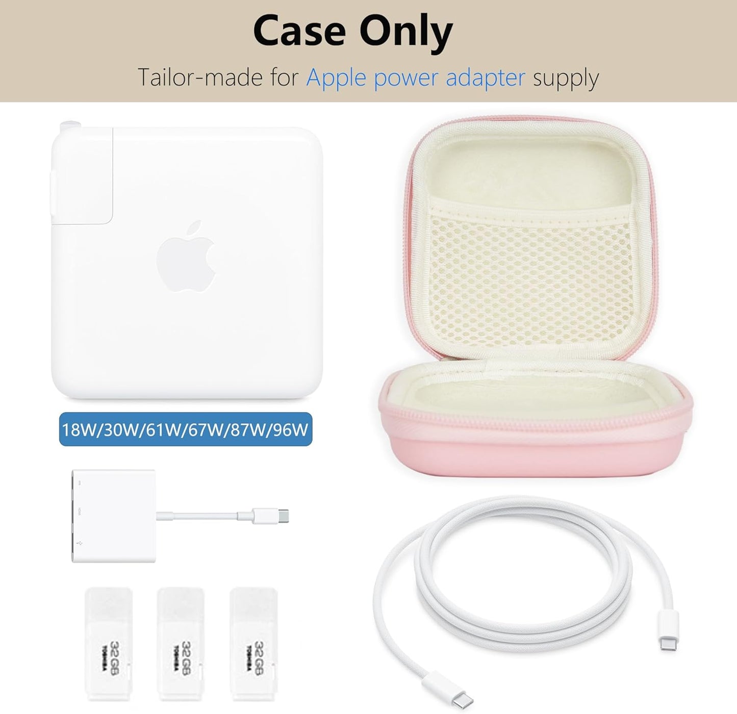 Charger Case for Macbook, Portable Tech Electronic Organizer Bag, Travel Storage Pouch for Laptop Accessories, MacBook Power Adapter, Charging Cords, USB Drives, Power Bank (Pink, M)