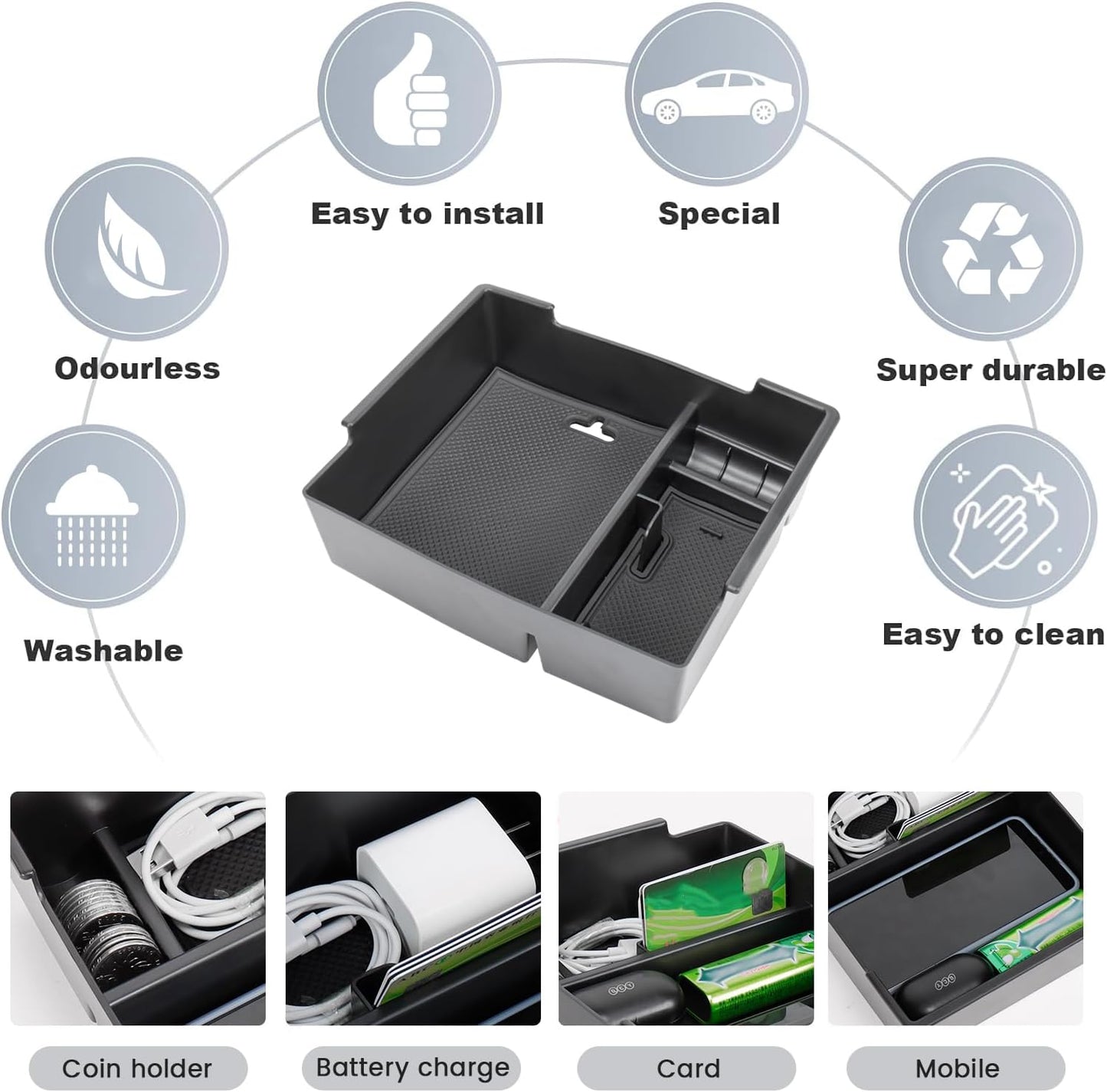 3PCS Center Console Organizer Compatible with 2024 2025 Toyota Tacoma Hidden Storage Tray Armrest Storage Tray Glove Box Compartment Insert Divider Interior Accessories