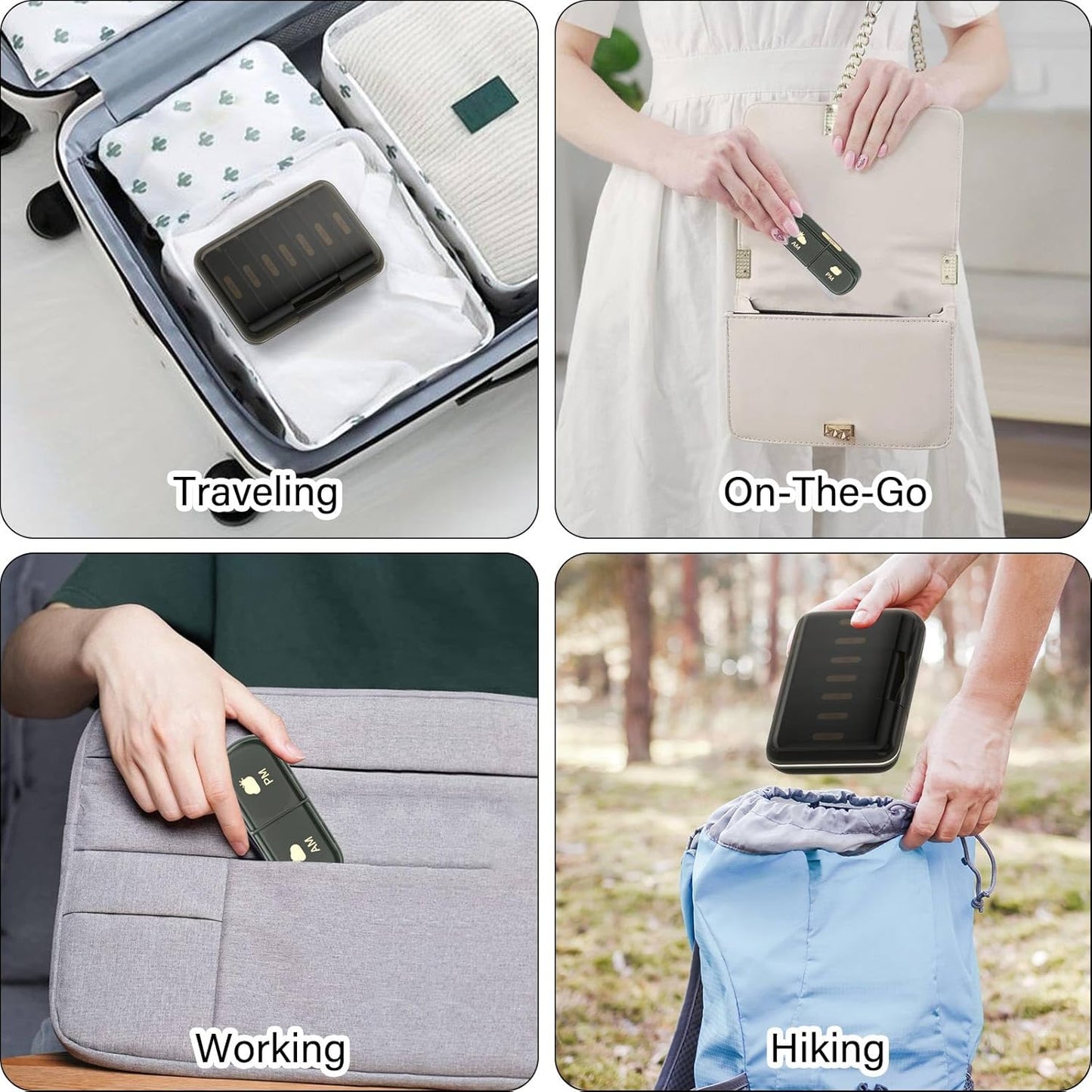 Weekly Pill Organizer 2 Times a Day, 7 Day Pill Box 2 Times, Portable for Travel Pill Case for Pills/Vitamin/Fish Oil/Medication/Supplements (2x7 Black)
