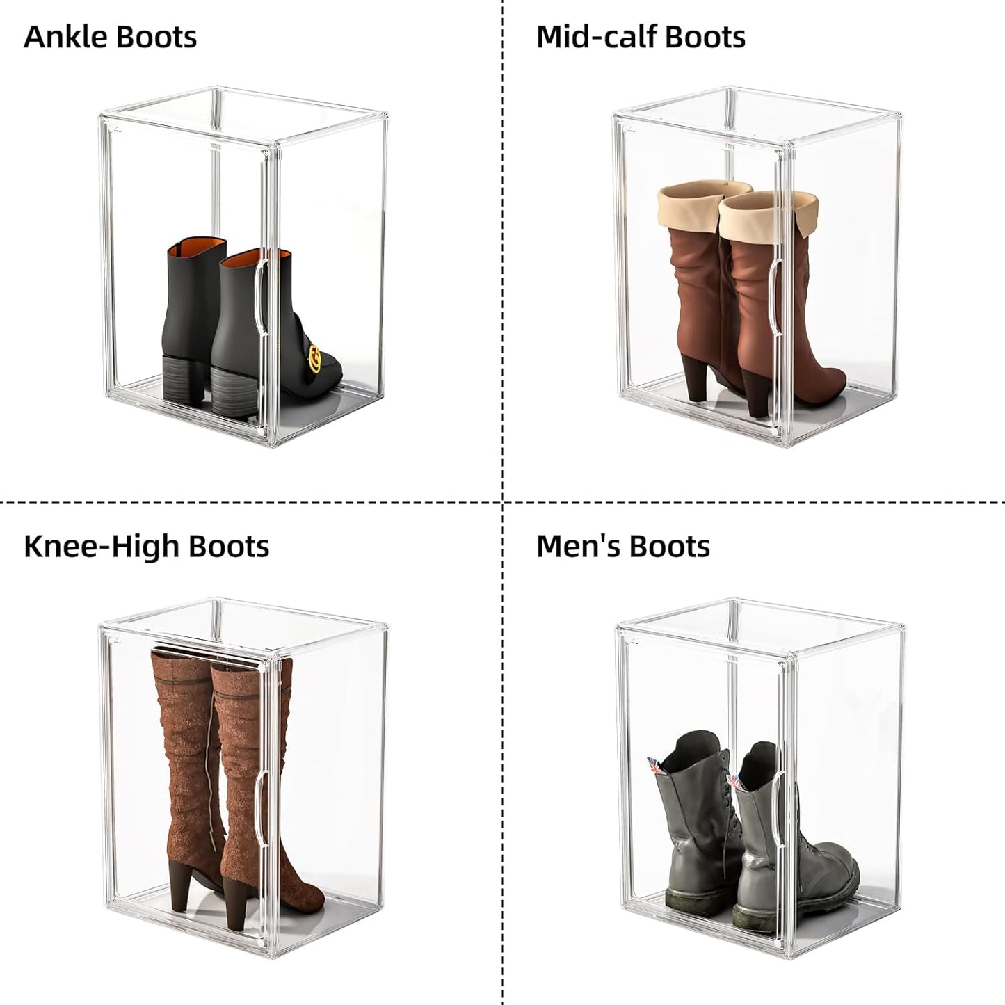 Acrylic Boot Storage Tall Boot Storage Boxes Clear Plastic Stackable Clear Acrylic Display Case for Collectibles, Display Box Case for Figures, Purse, 1 Pack, XXXL