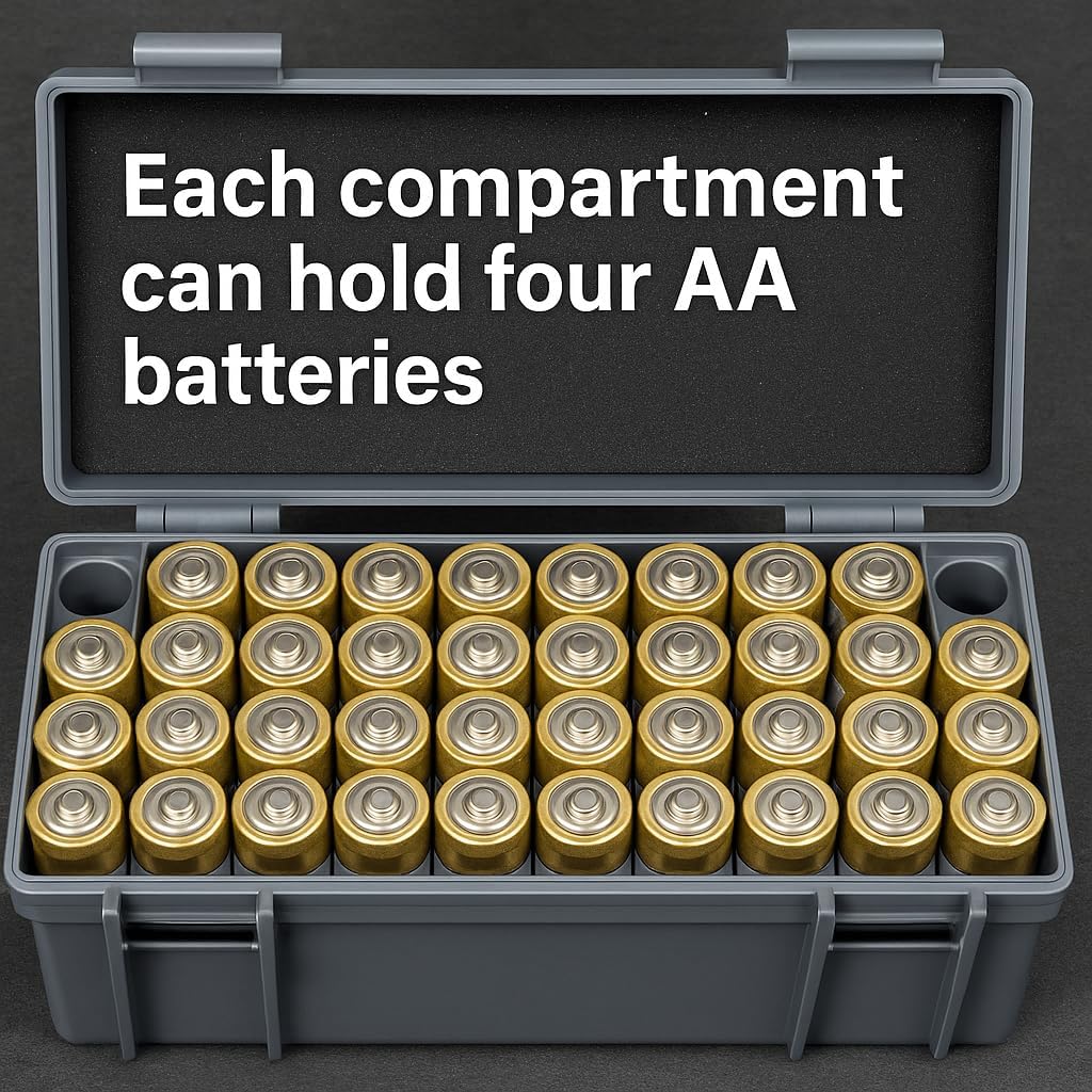 Custom Battery Storage Organizer Box for AA/AAA Batteries, Personalized Logo/Text, Hard Shell Case with Removable Trays and Foam Padding, 3D-Print Compatible Inserts (Small)