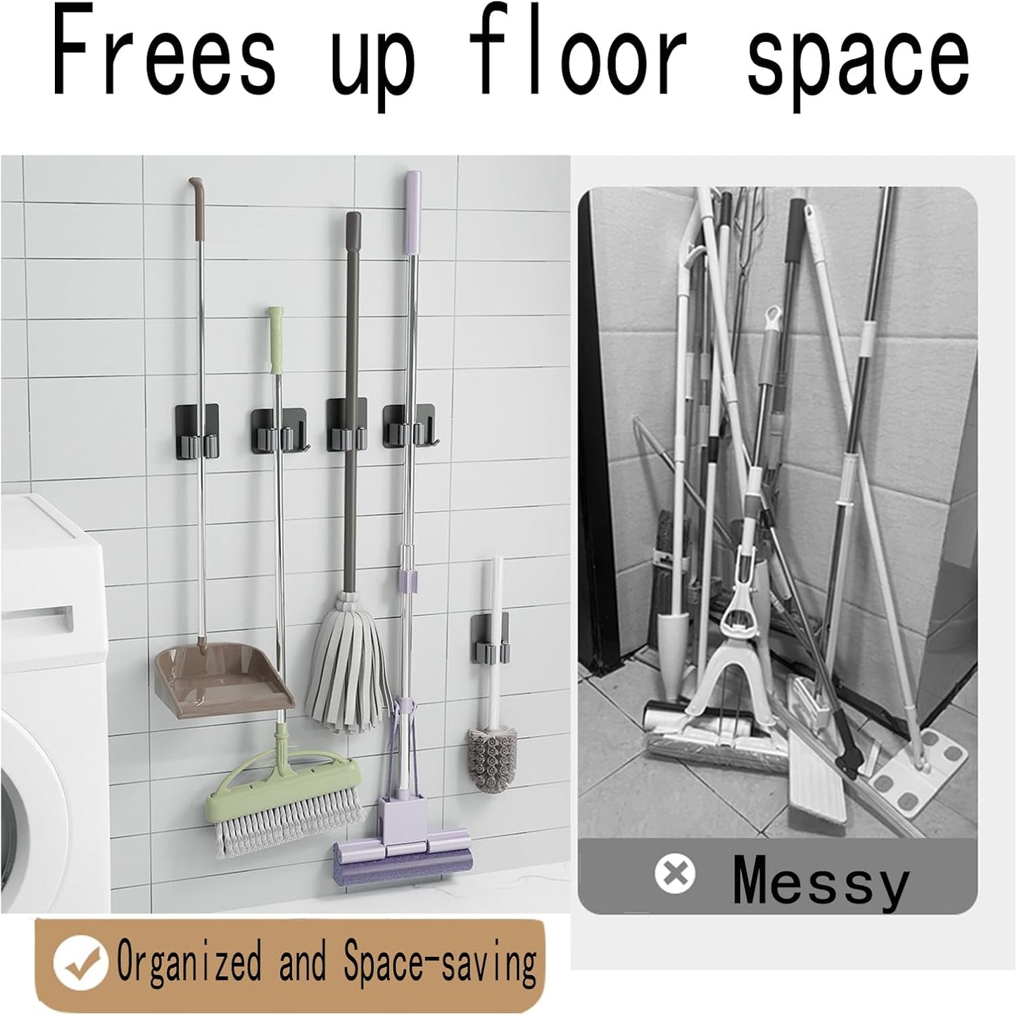 Broom Holder Wall Mount 25 Pack Broom and Mop Organizer Wall Hanging Clamp Clip Hanger Stainless Steel Gripper Mounted Utility Rack with Installation Screws Self Adhesive for Shovel Handle Black