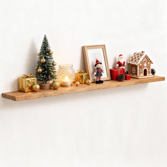 Fun Memories 55 Inch Floating Shelves for Wall, Solid Elm Wood Wall Shelf for Home Decor, Heavy-Duty Hardwood Floating Shelf for Bedroom, Bathroom, Living Room, Set of 1