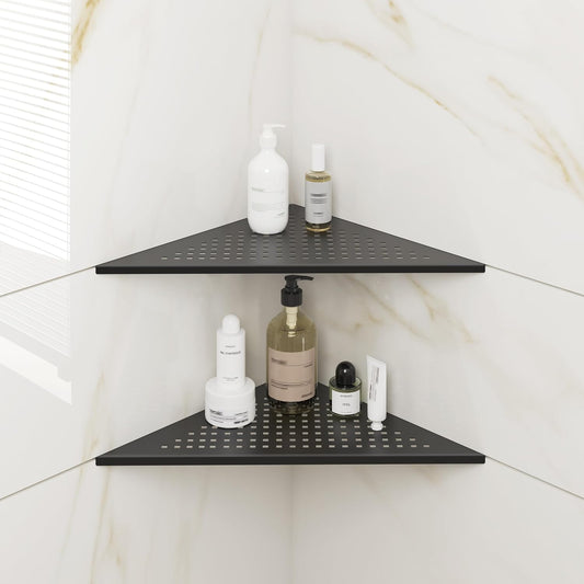 FerdY 2-Pack 10" Matte Black Recessed Corner Shower Shelf, for Tiled Bathroom Walls, 304 Stainless Steel Floating Shelf, Shower Caddy Storage Shelves, No Drilling Required, Point Triangle