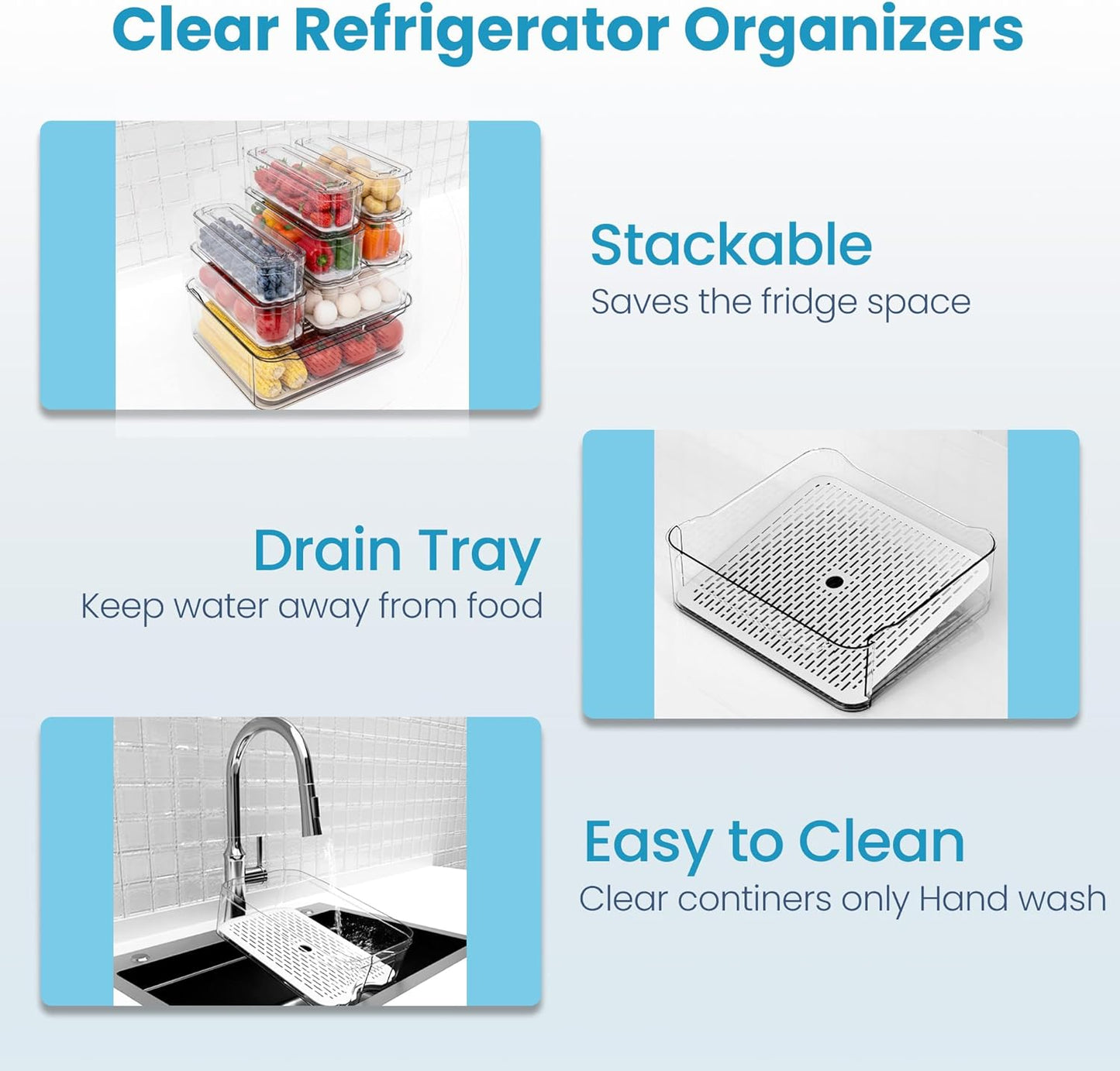 8 Pack Refrigerator Organizers and Storage, Clear Pull-out Drawer Container and Organizer Bins with Lids, Stackable Storage Containers for Fruits, Vegetable (Set of 8 (Include Pull-out Drawer))