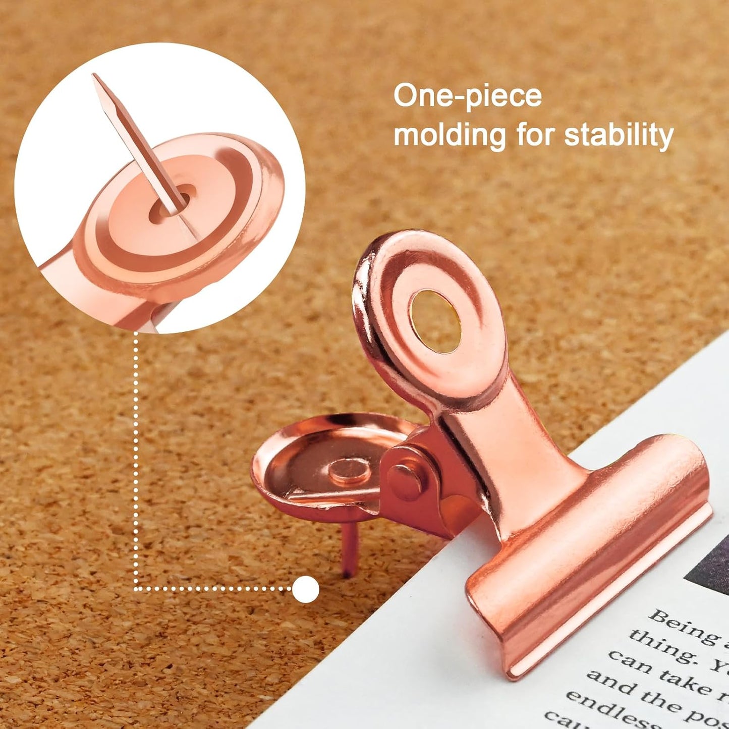 30 Pieces Push Pins Clips Rose Gold Thumb Tacks with Clips for Cork Boards, Bulletin Boards