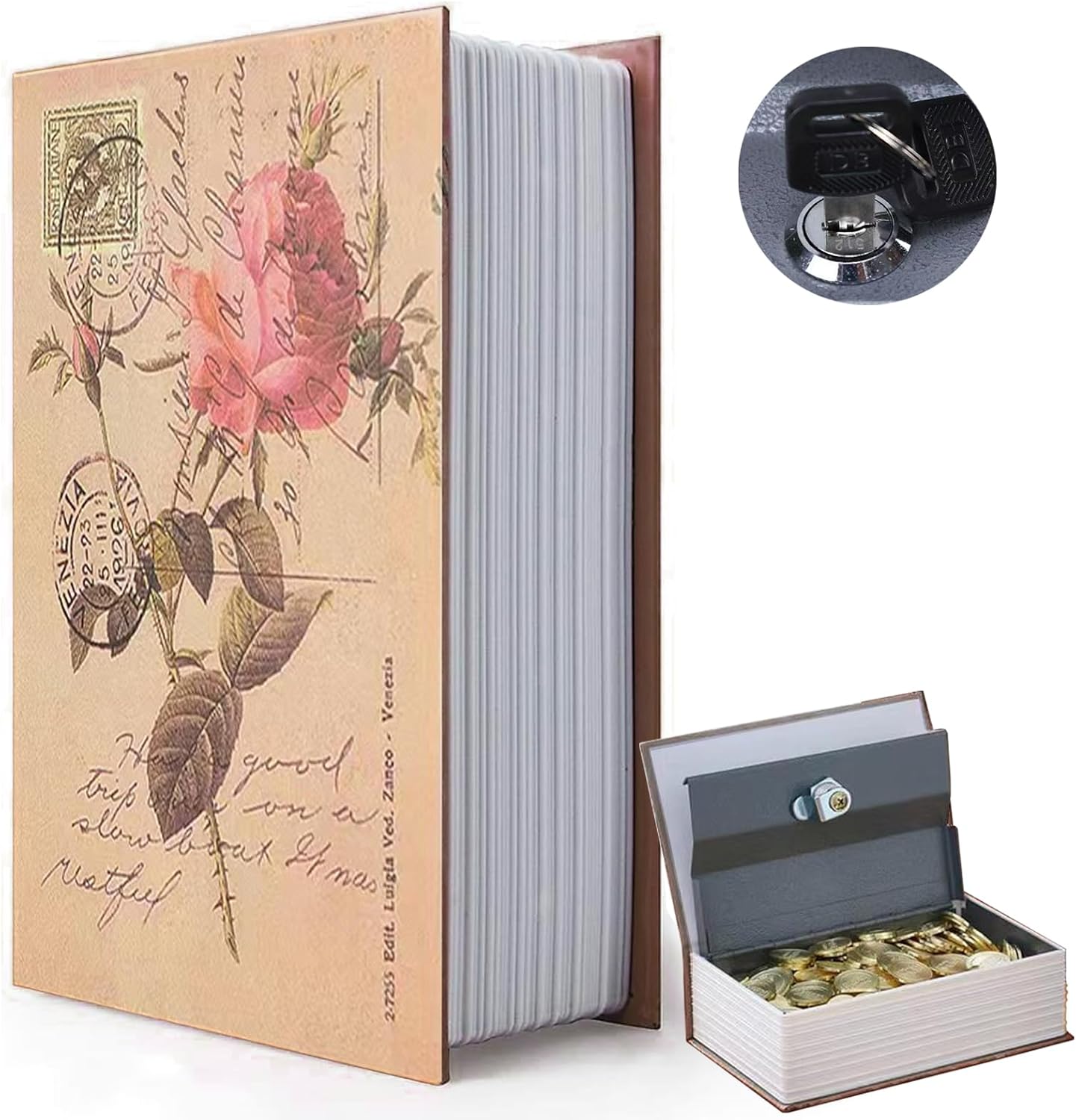 Decorative Book Safe Box with Combination Lock, Vintage Faux Book Hidden Safe for Decoration, Secret Diversion Book Safe Storage Box for Home Office Café Bookshelf （9.5"×6"×2.2"）
