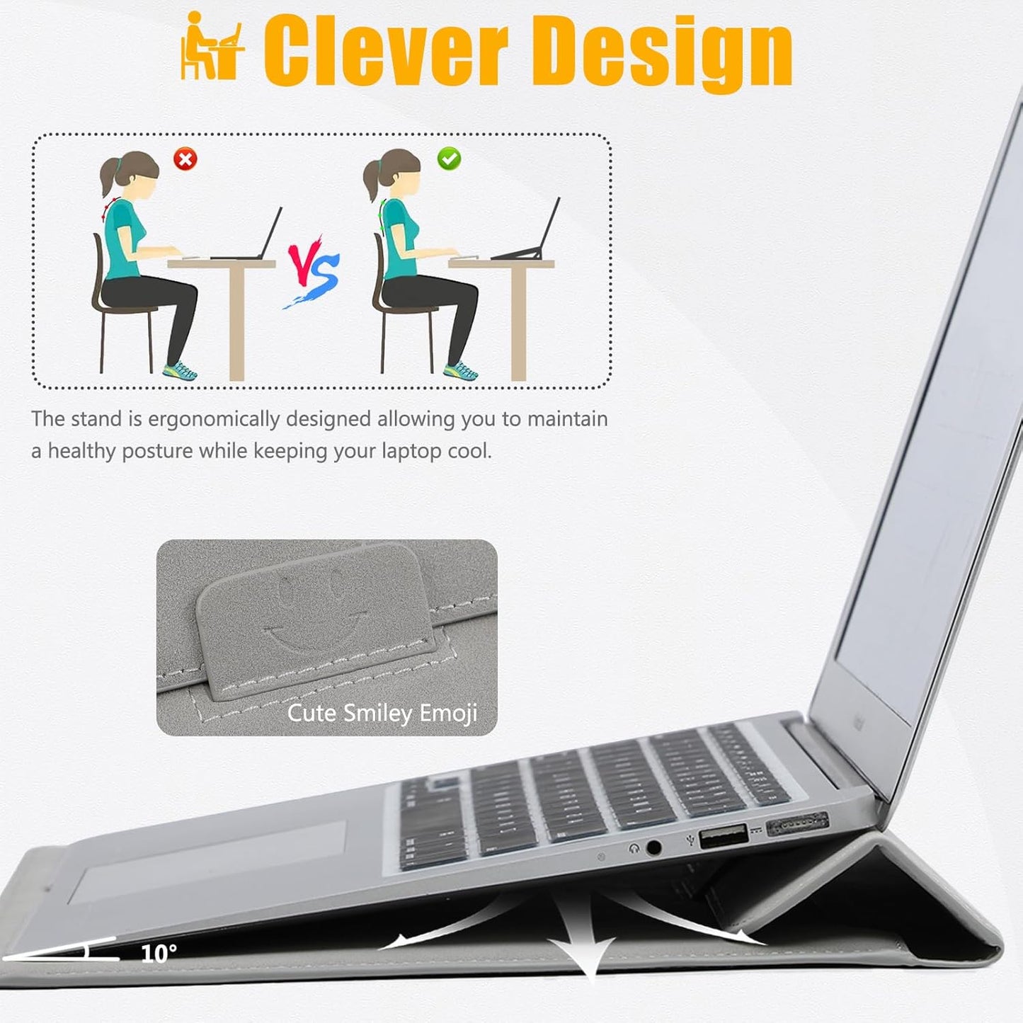 HYZUO 15-16 Inch Laptop Sleeve Case with Stand Feature for MacBook Pro 16 M4/M3/M2/M1 Pro/Max 2025-2019, XPS 15, MacBook Pro 15 2015-2012, Samsung Galaxy Book Flex/Pro 15, Light Gray