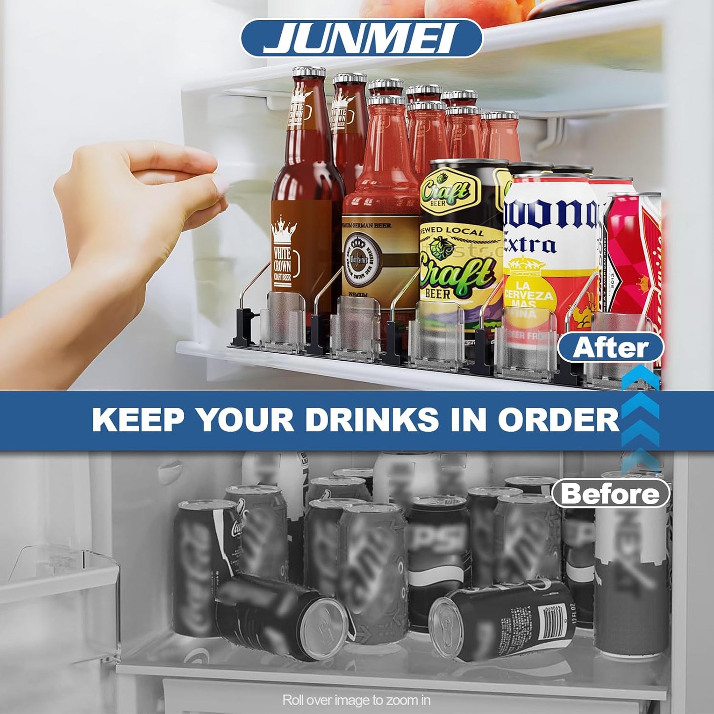 Drink Organizer for Mini Fridge,12oz 16oz 20oz - Soda Can Dispenser for Refrigerator,Width Adjustable,Automatic Pusher Glide (White (Mini 12.2"D), 12.2"D 4ROW, Holds 16 Cans)