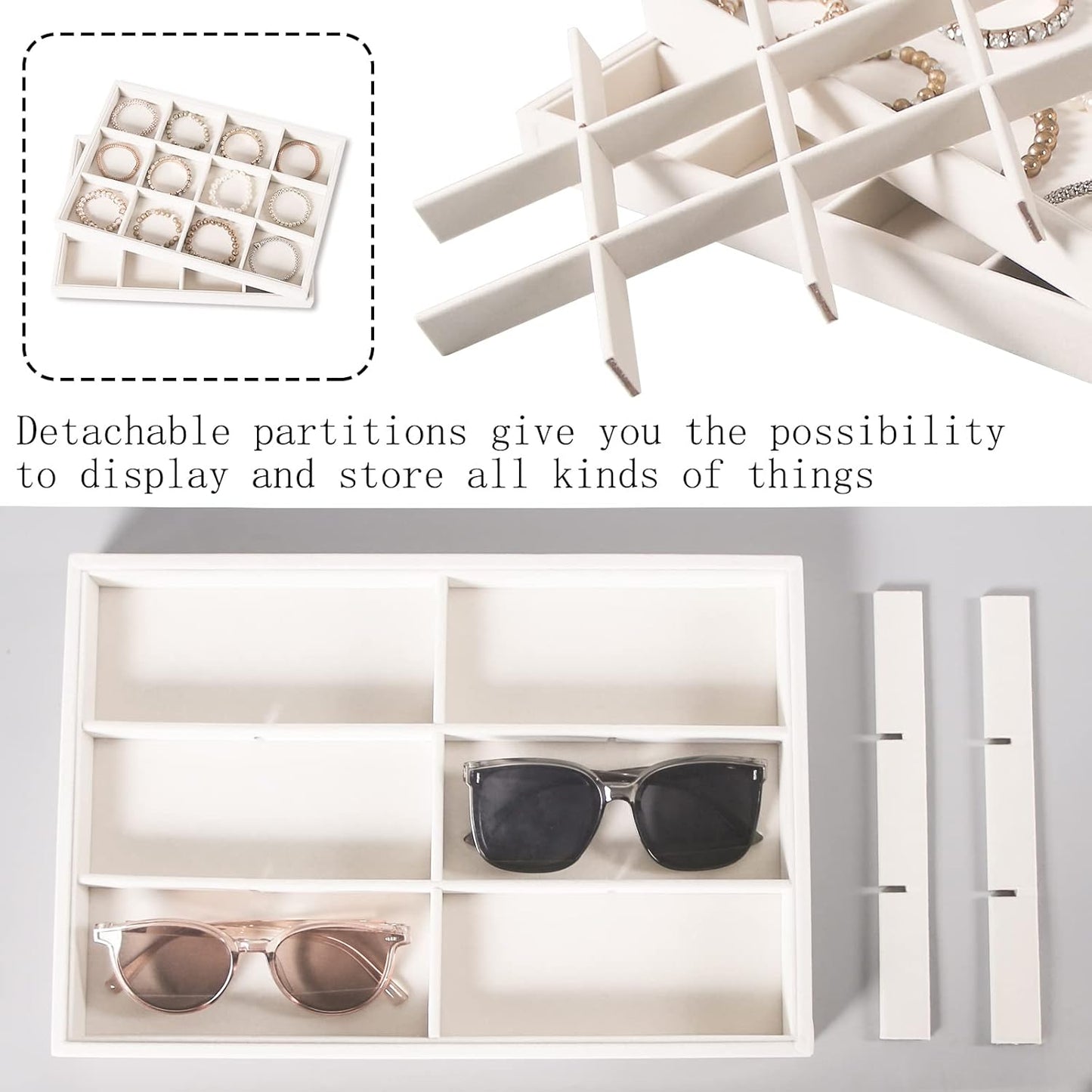 Coward 2PC Stackable 12 Grids Jewelry Organizer Tray Bracelet Display Stand for Selling Velvet Necklace Holder Earring Box Storage (12grid+12grid)