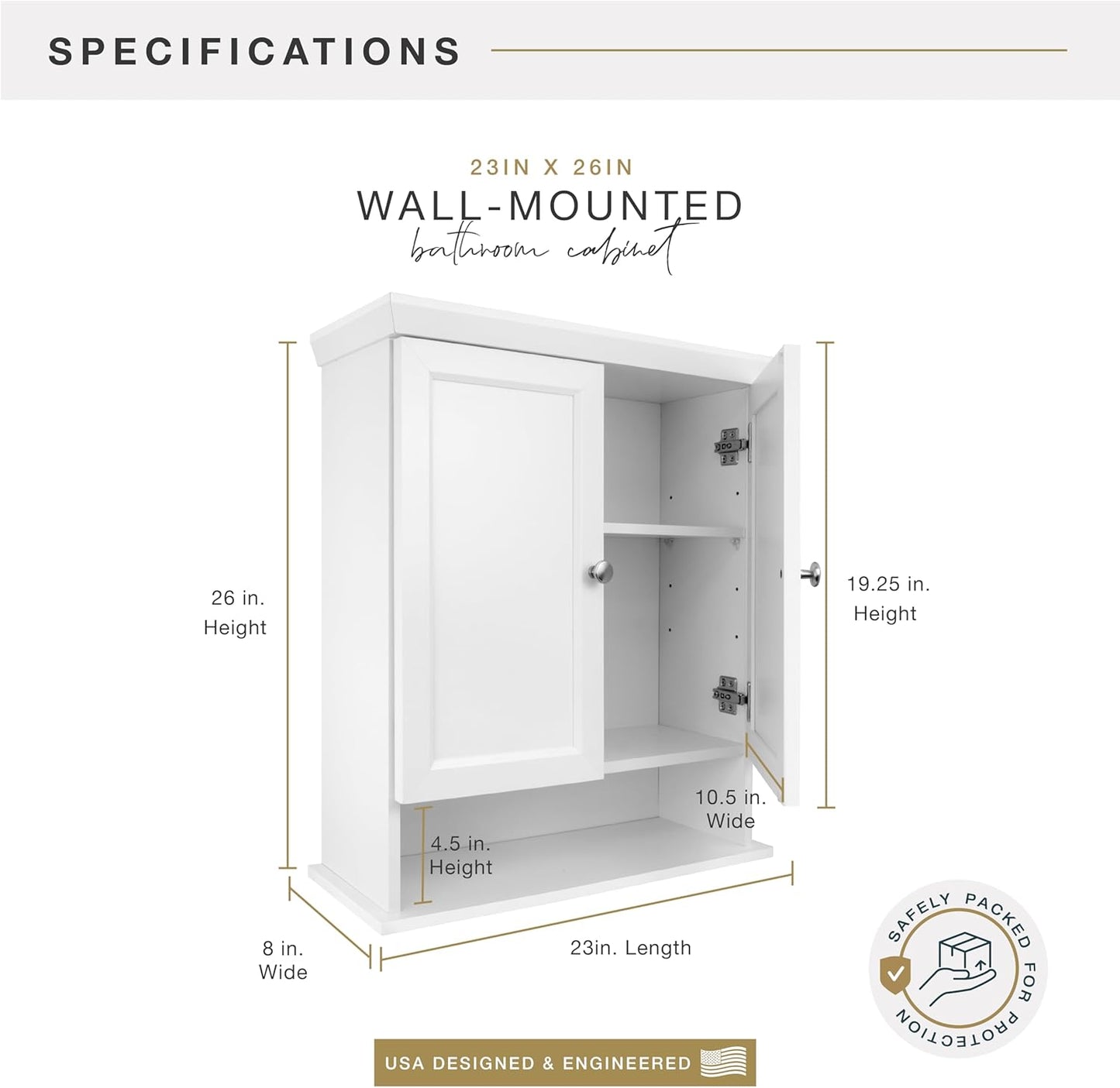 MCS 23x26 White Medicine Cabinet Organizer, Wall Mounted Bathroom Cabinet for Over-The-Toilet Storage, Bathroom Furniture & Restroom Organizer