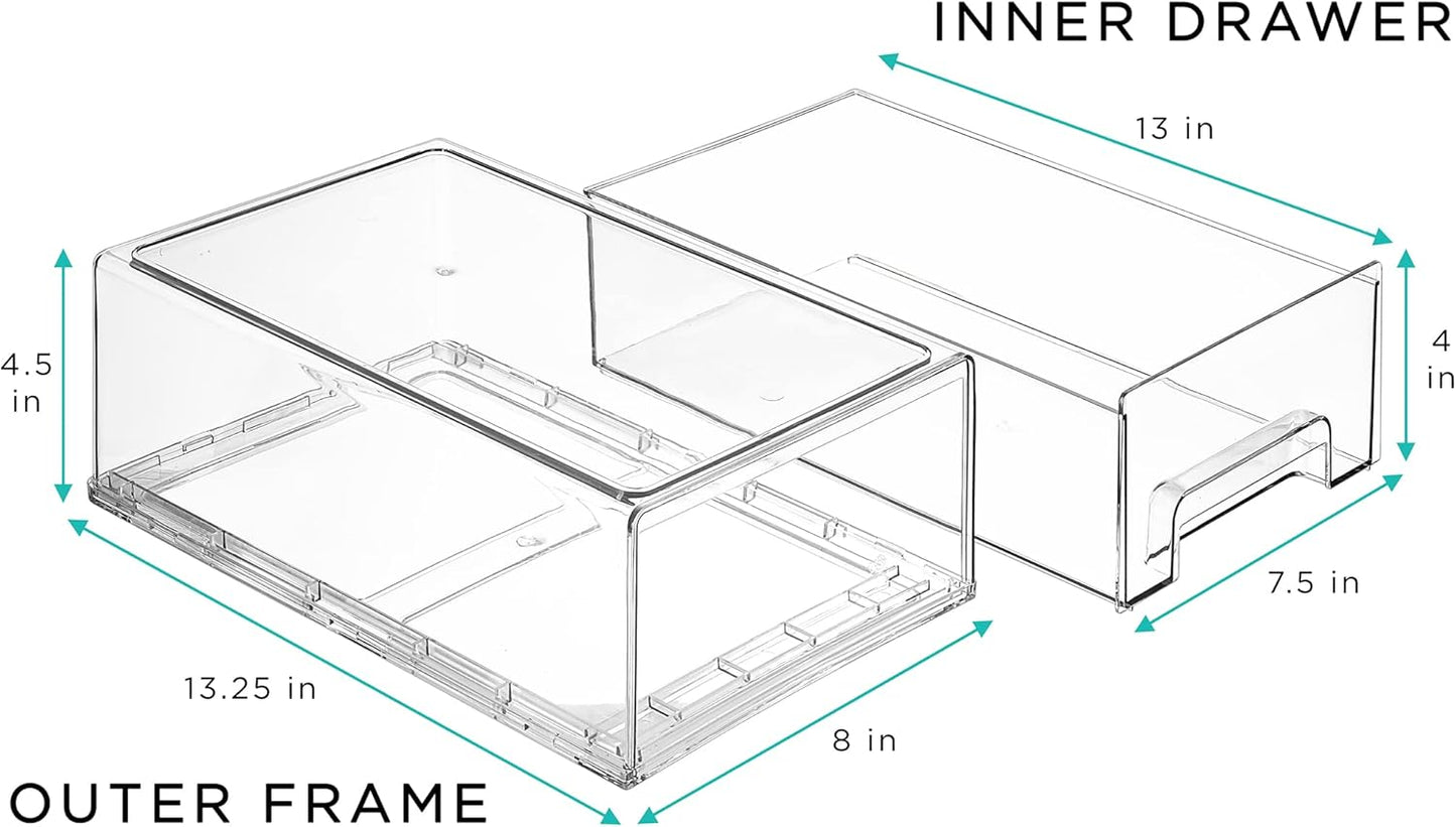 Sorbus Medium Clear Stackable Storage Drawers – 4-Pack Plastic Organizer Bins with Handles – Stackable Pull-Out Storage Drawers for Closet, Pantry, Office, Bathroom, Craft, and Toy Organization