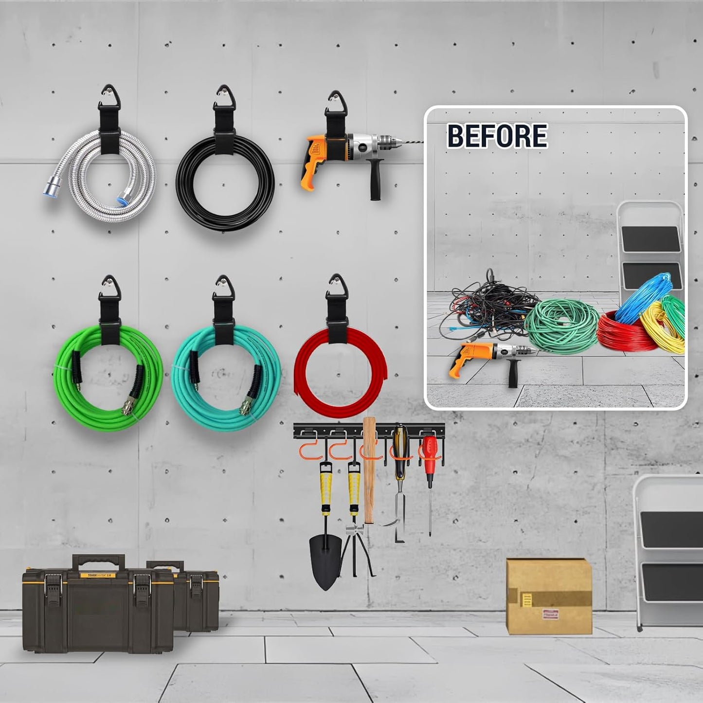 Easy Hang Extension Cord Holder Organizer, Tightened by Gravity, Heavy Duty Storage Straps,Perfect for Garage Organization (2L/2S)