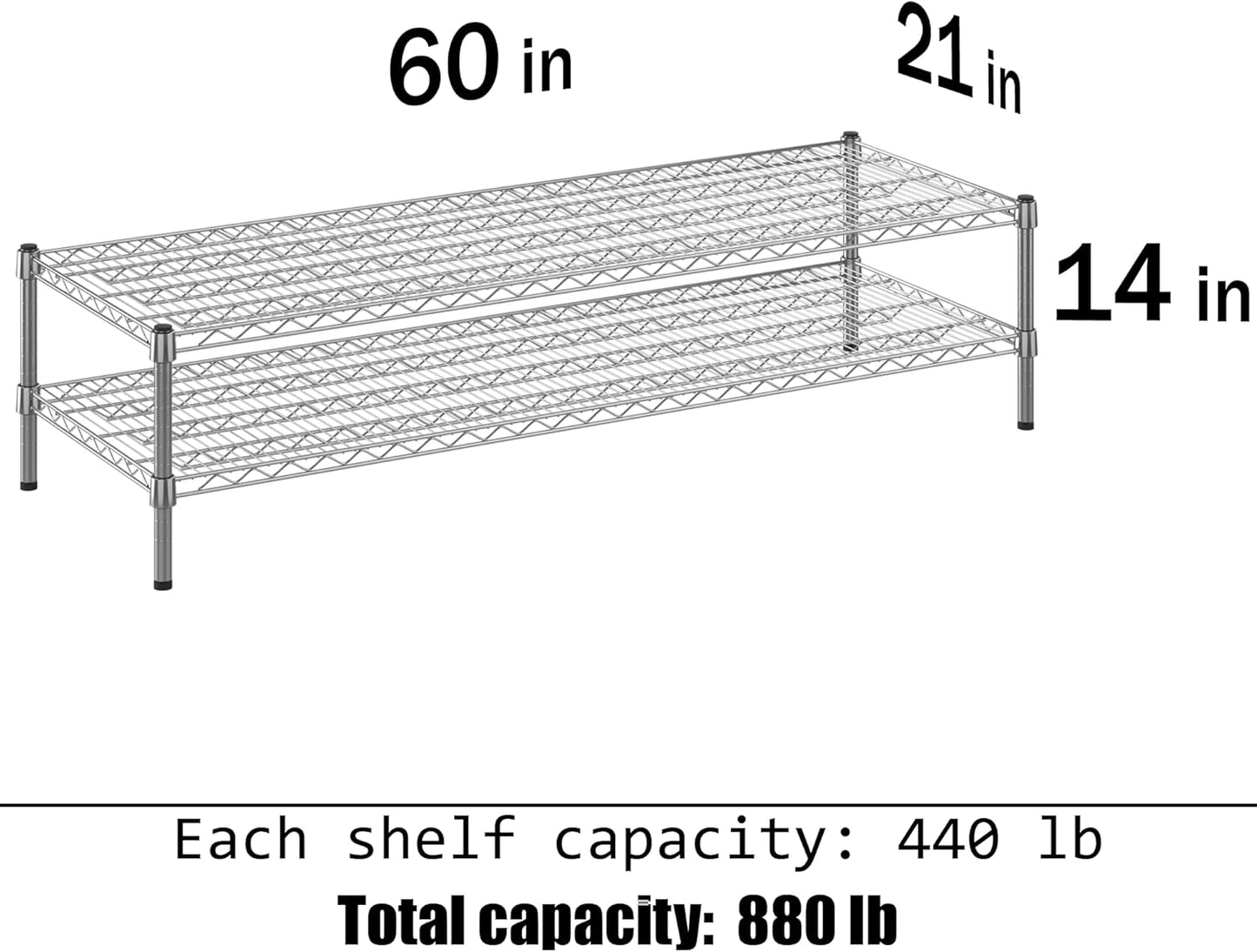 21" Deep x 60" Wide x 14" Height Wire Shelving Kit | 2-Tier | NSF Commercial Storage Rack Unit